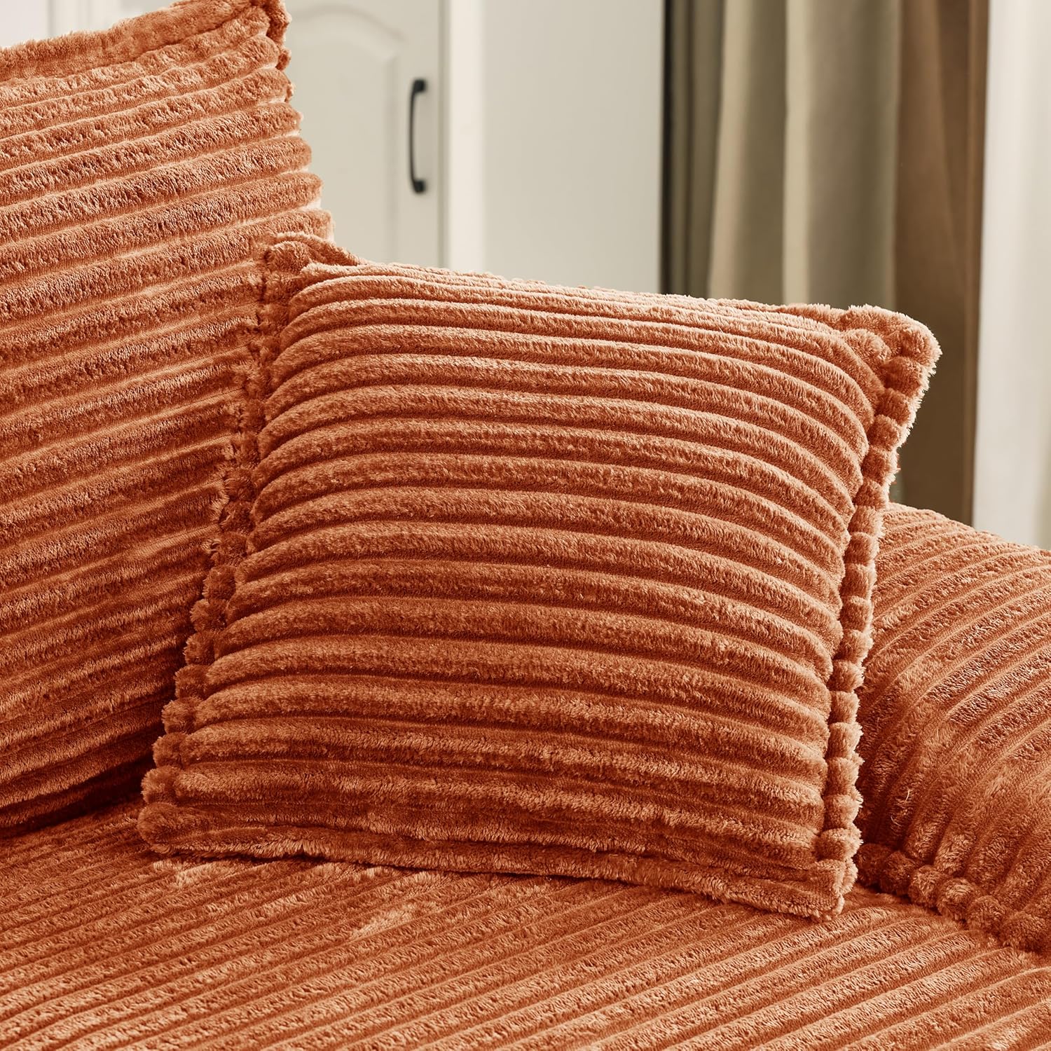 Oversized Double Sofa Chair with Movable 2-Layer Ottomans, Corduroy Chaise Lounge Chair with Armrests, Pillows, Oversized Accent Chairs Couch for Living Room, Bedroom, No Assembly (Orange)