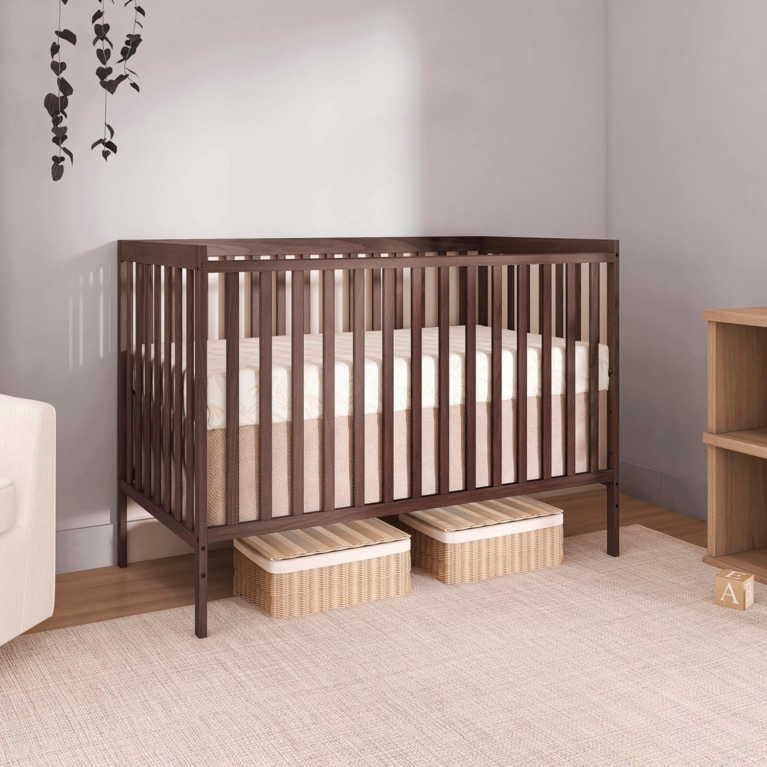 Dream On Me Synergy 5 in 1 Convertible Crib in Smokey Oak, Greenguard Gold and JPMA Certified, Converts from A Baby Crib to A Toddler Bed, A Daybed and Full-Size Bed