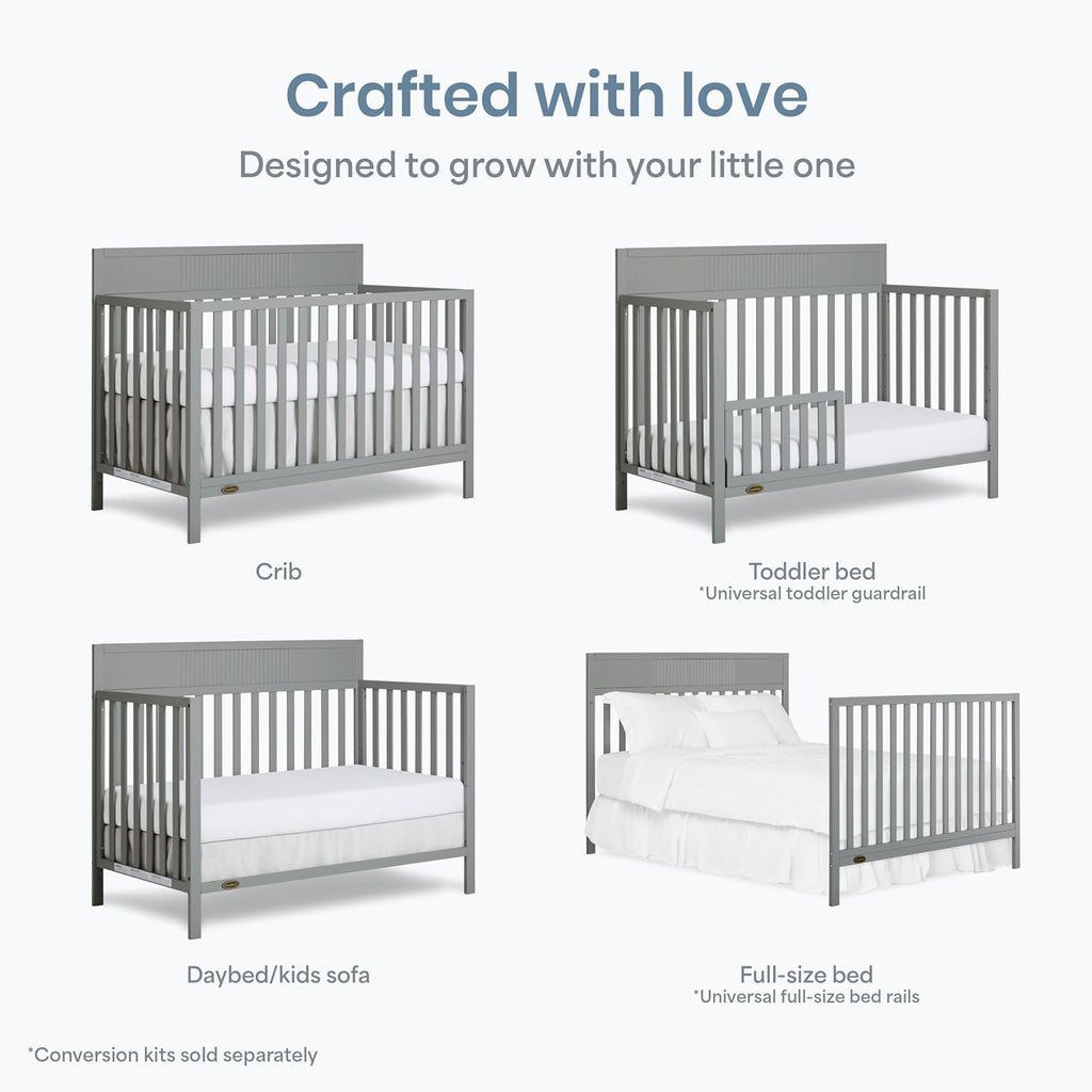 Dream On Me Ivy 5-in-1 Convertible Full-Size Baby Crib in Seagrass, GreenGuard Gold & JPMA Certified, 3 Mattress Heights, Converts to Toddler, Day & Full-Size Bed, Safe & Stylish Nursery