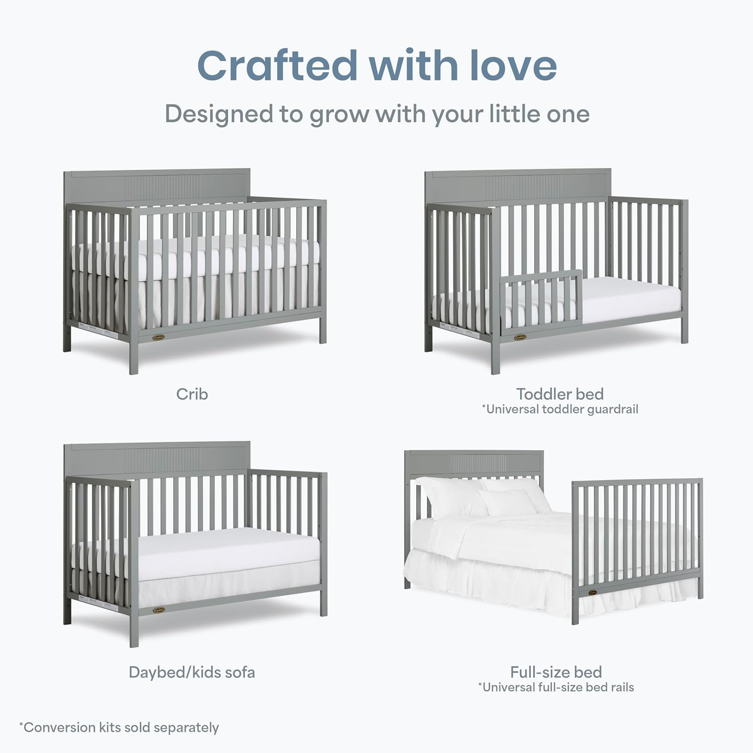 Dream On Me Ivy 5-in-1 Convertible Full-Size Baby Crib in Seagrass, GreenGuard Gold & JPMA Certified, 3 Mattress Heights, Converts to Toddler, Day & Full-Size Bed, Safe & Stylish Nursery