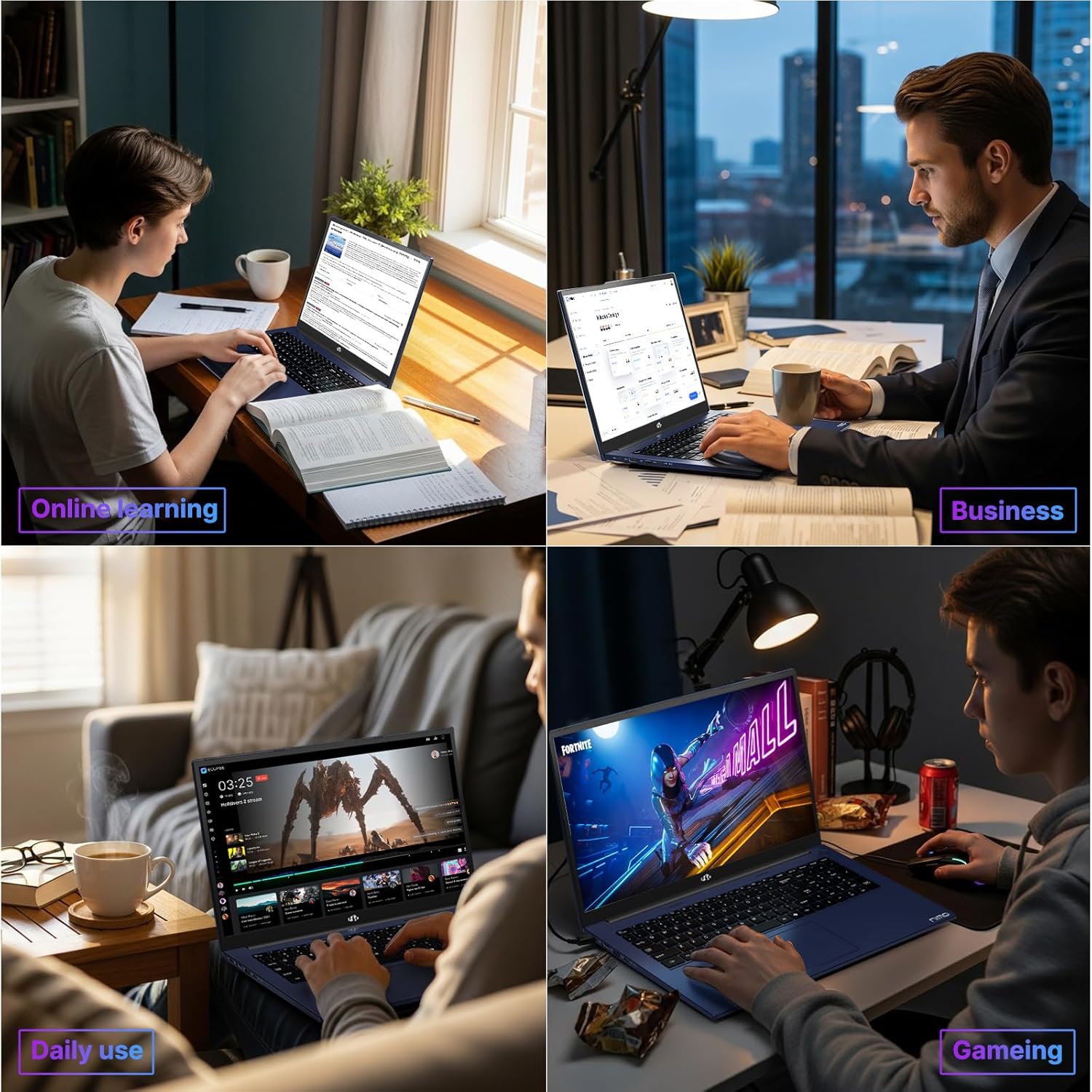 NIMO 17.3 Gaming-Laptop Ryzen 9 8945HS (Beat i9-13900H, Up to 5.2GHz) 16GB RAM, 1TB SSD, Radeon 780M, PD 100W Type-C AI-Enhanced for Copilot VR Ready, 75W Battery, Backlit Keyboard, Fingerprint