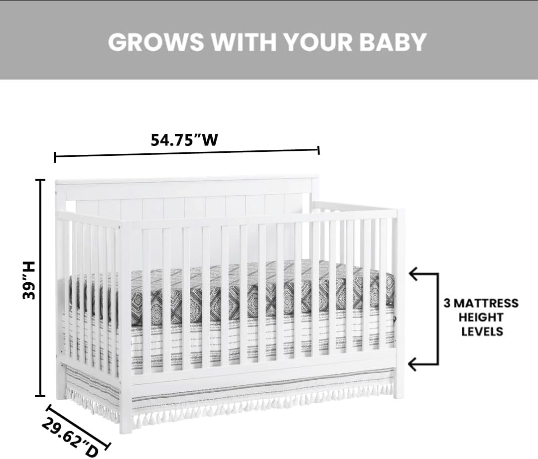 Oxford Baby Lazio 4-in-1 Convertible Baby Crib, Snow White, GreenGuard Gold Certified