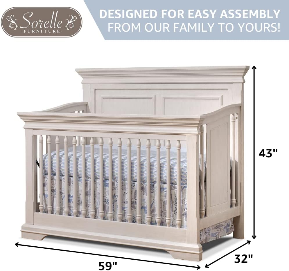 Sorelle Furniture Portofino Crib,Classic 4-In-1 Convertible Crib,Brushed Ivory Crib Made of Wood,Non-Toxic Finish, Wooden Baby Bed,Toddler Bed,Child's Daybed and Full-Size Bed-Ivory