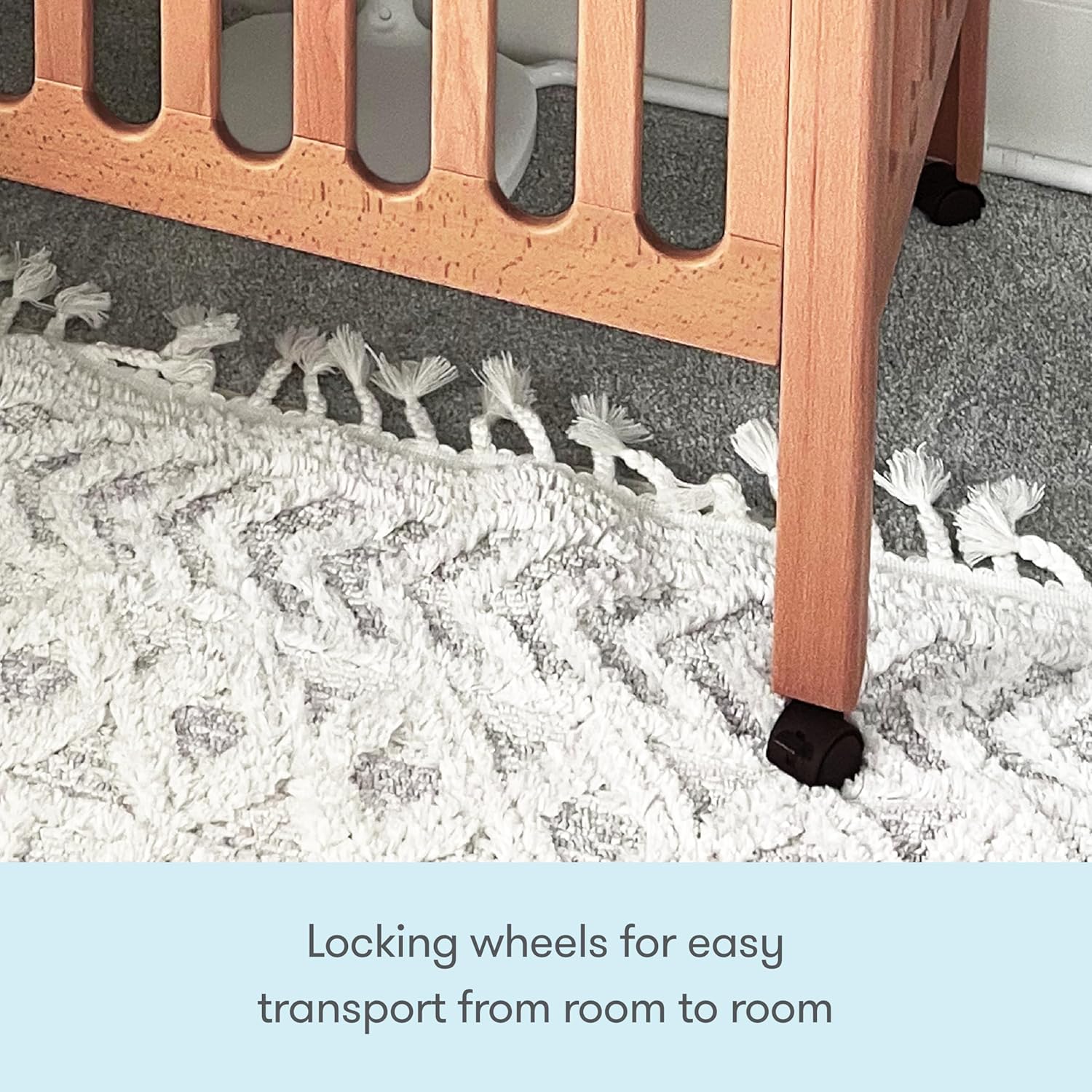 Newton Baby Galileo Mini Crib Solid Beech Wood with Wheels in Chestnut Color, Mini Crib Mattress Included, Adjustable Mattress Height, Ultra-Safe Non-Toxic Finish
