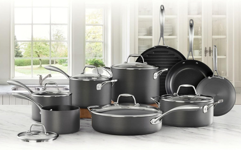 15pc Tramontina Heavy-Gauge Hard Anodized Non-Stick Cookware Set-Black