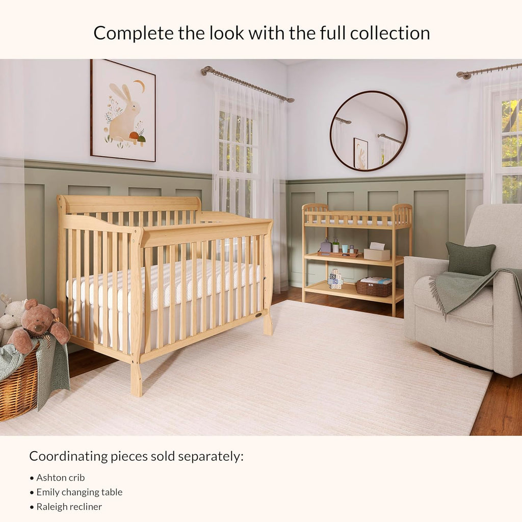 Dream On Me Ashton 4-In-1 Convertible Crib In Natural, Greenguard Gold, JPMA Certified, Non-Toxic Finishes, Features 4 Mattress Height Settings, Made Of Solid Pinewood