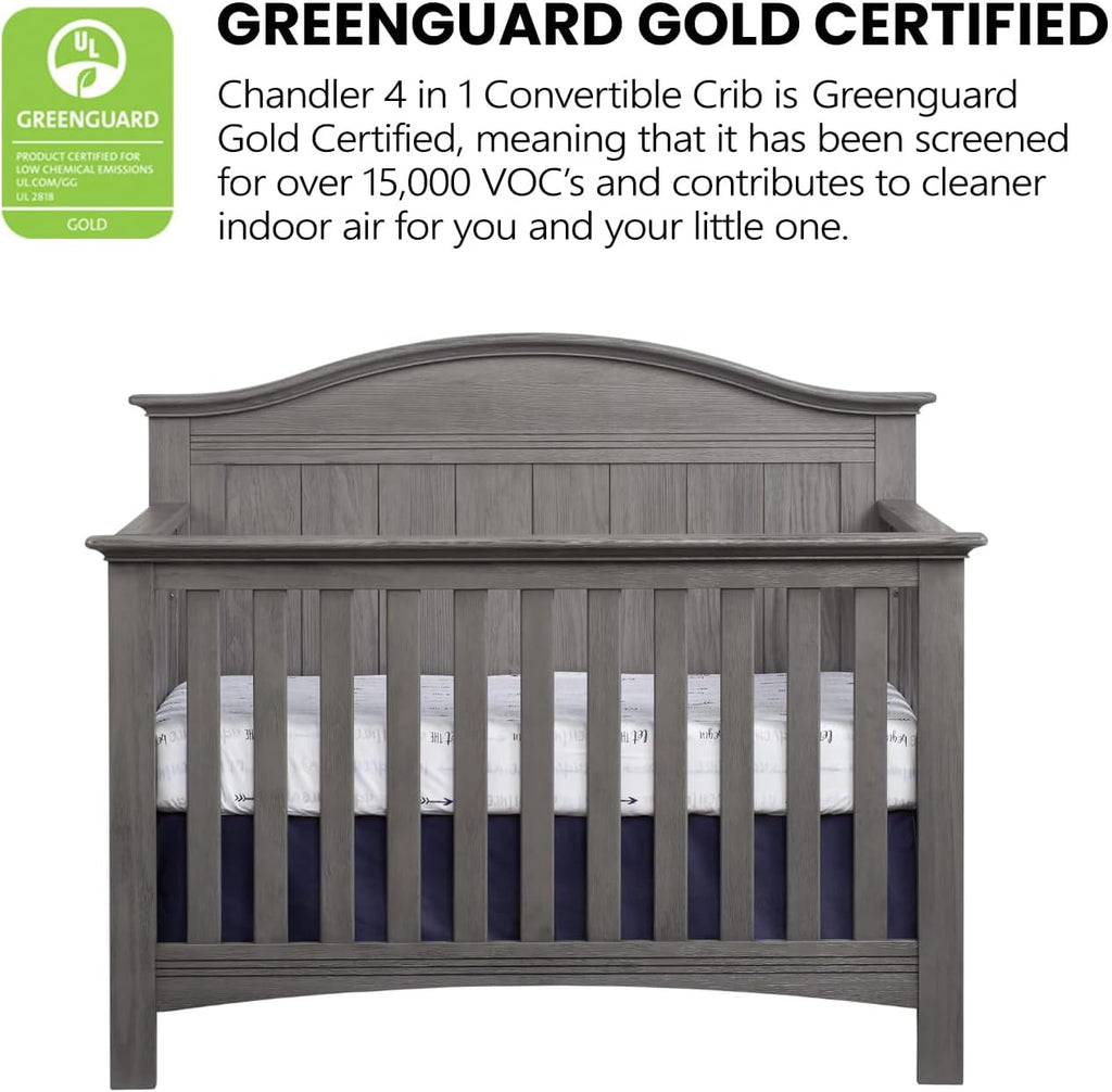 Soho Baby Chandler Premium 4-in-1 Convertible Crib, Graphite Gray, GreenGuard Gold Certified