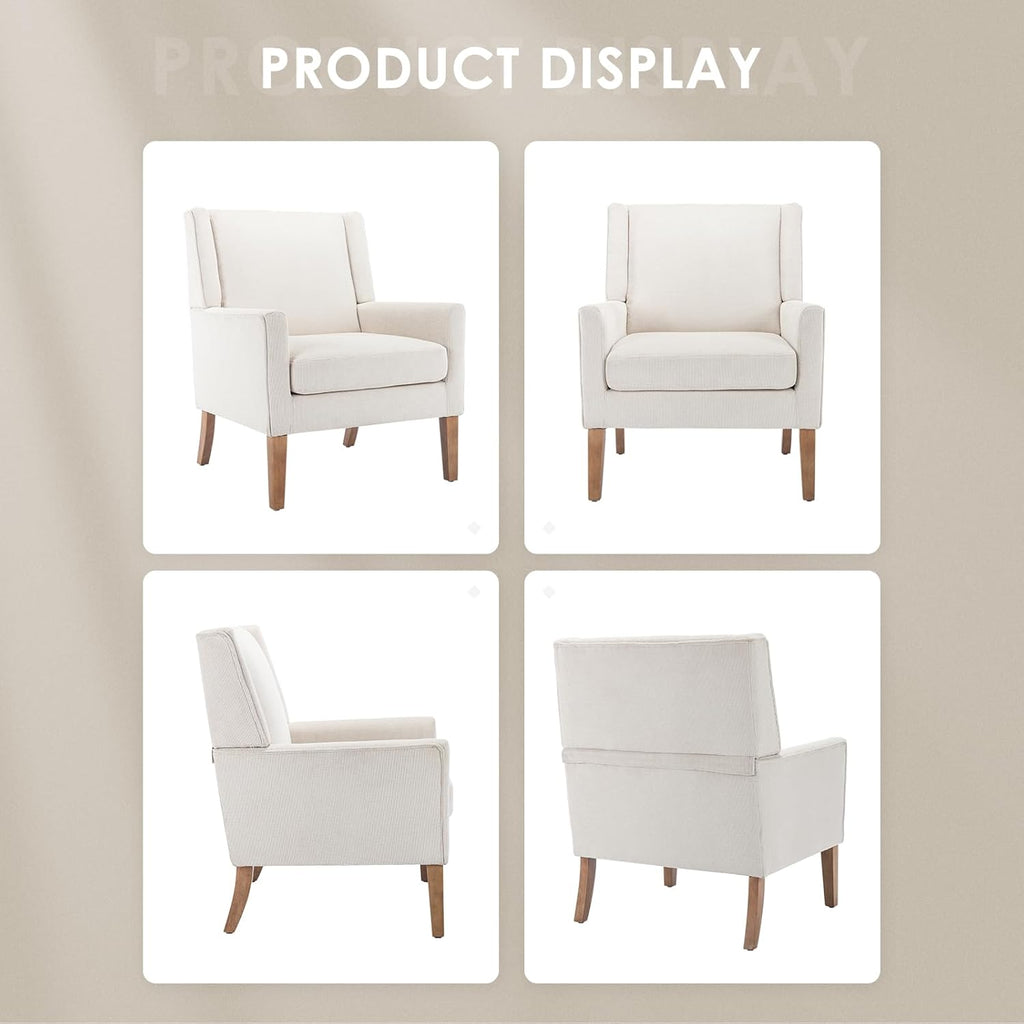 COLAMY Modern Wingback Living Room Chair Set of 2, Upholstered Fabric Accent Armchair, Single Sofa Chair with Lounge Seat and Wood Legs for Bedroom/Office/Reading Spaces, Beige