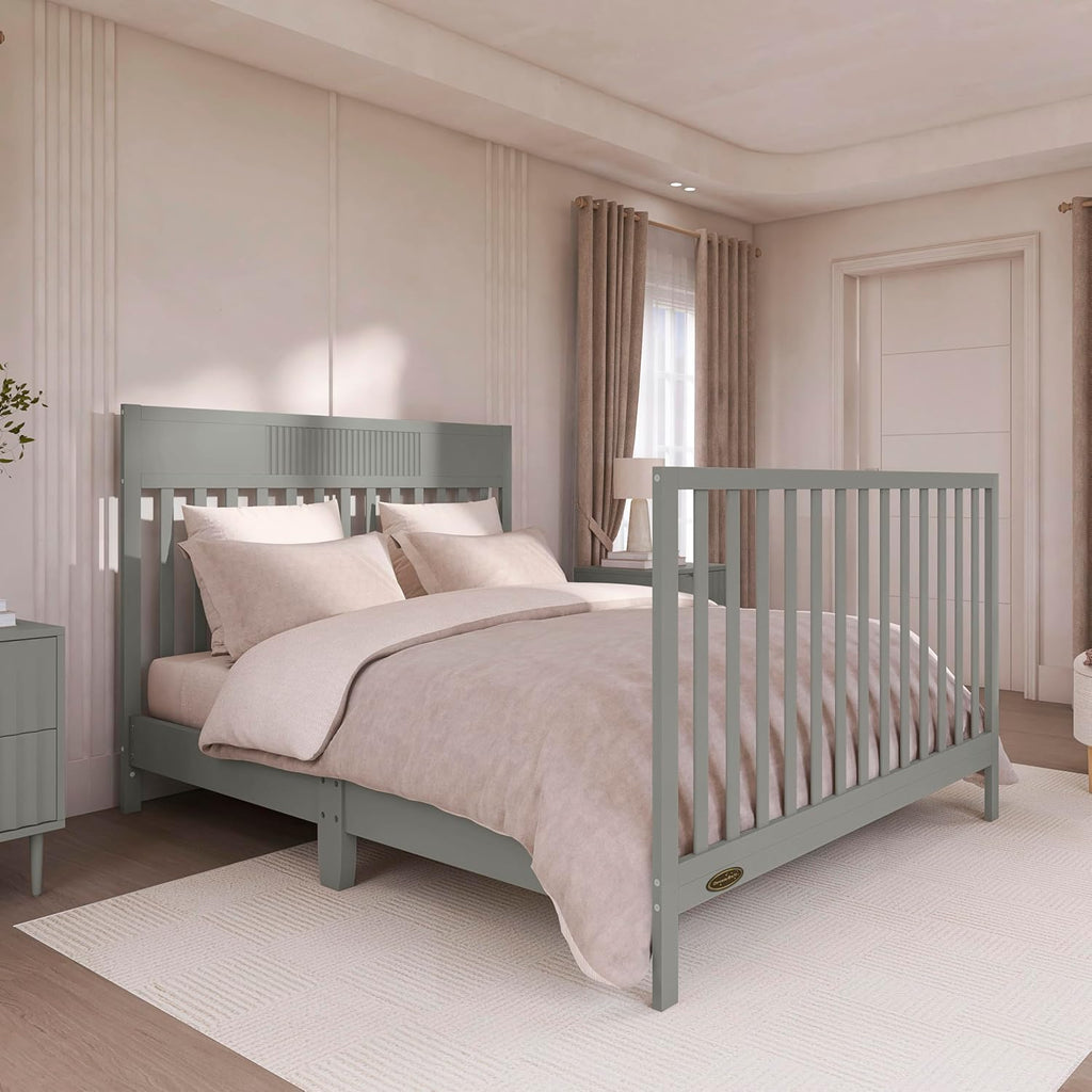 Dream On Me Ivy 5-in-1 Convertible Full-Size Baby Crib in Seagrass, GreenGuard Gold & JPMA Certified, 3 Mattress Heights, Converts to Toddler, Day & Full-Size Bed, Safe & Stylish Nursery