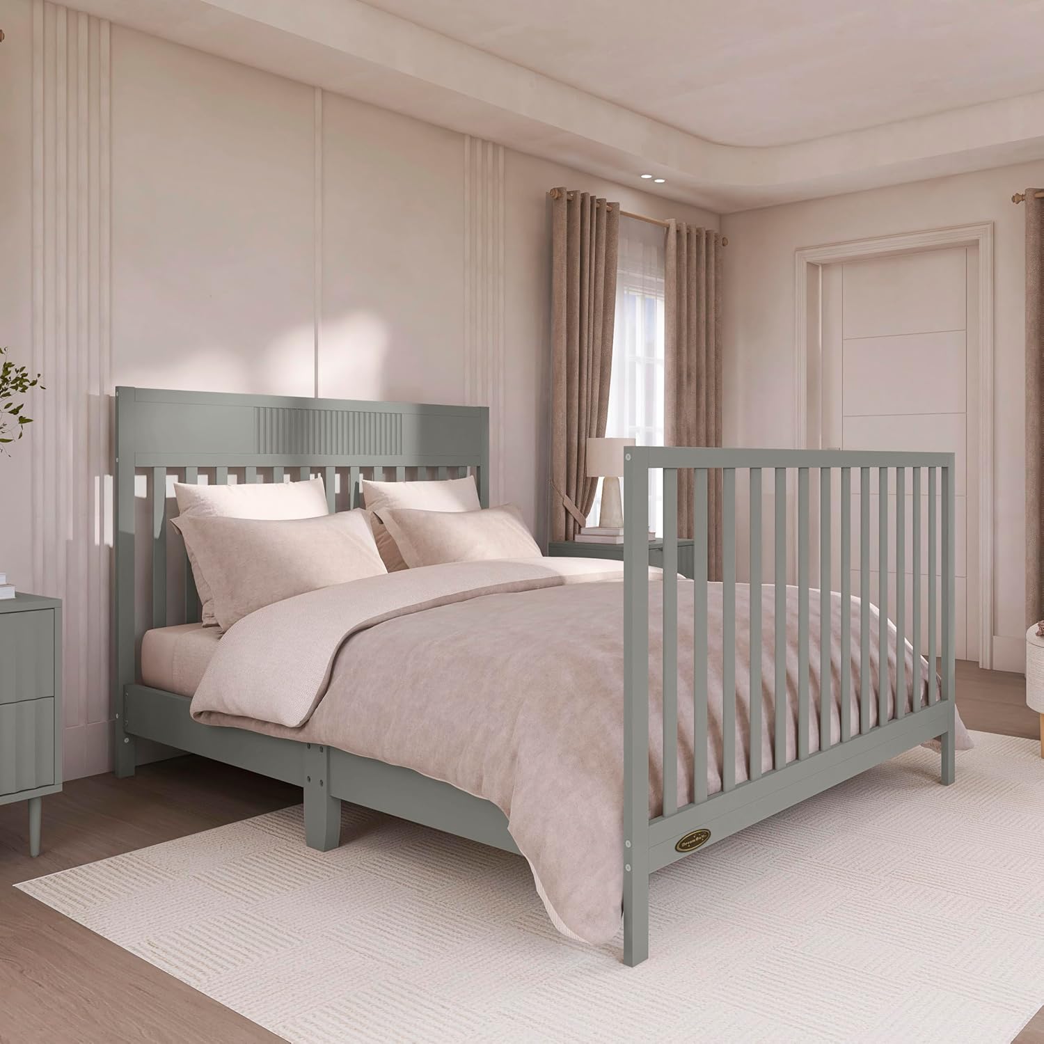 Dream On Me Ivy 5-in-1 Convertible Full-Size Baby Crib in Seagrass, GreenGuard Gold & JPMA Certified, 3 Mattress Heights, Converts to Toddler, Day & Full-Size Bed, Safe & Stylish Nursery