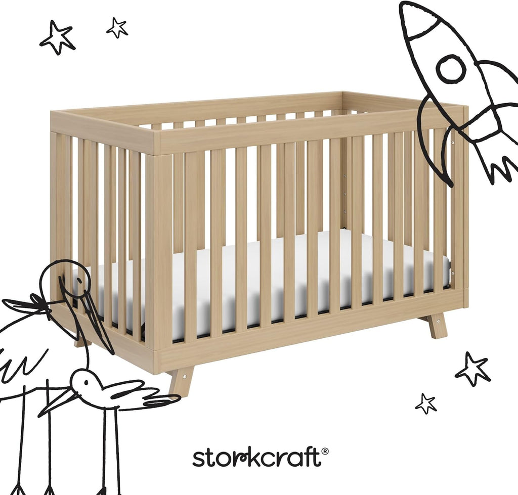 Storkcraft Beckett 3-in-1 Convertible Crib – GREENGUARD Gold Certified, Fits Standard Crib Mattress, Converts to Toddler Bed and Daybed, 4 Mattress Heights, Grow-with-Me Design (Driftwood)