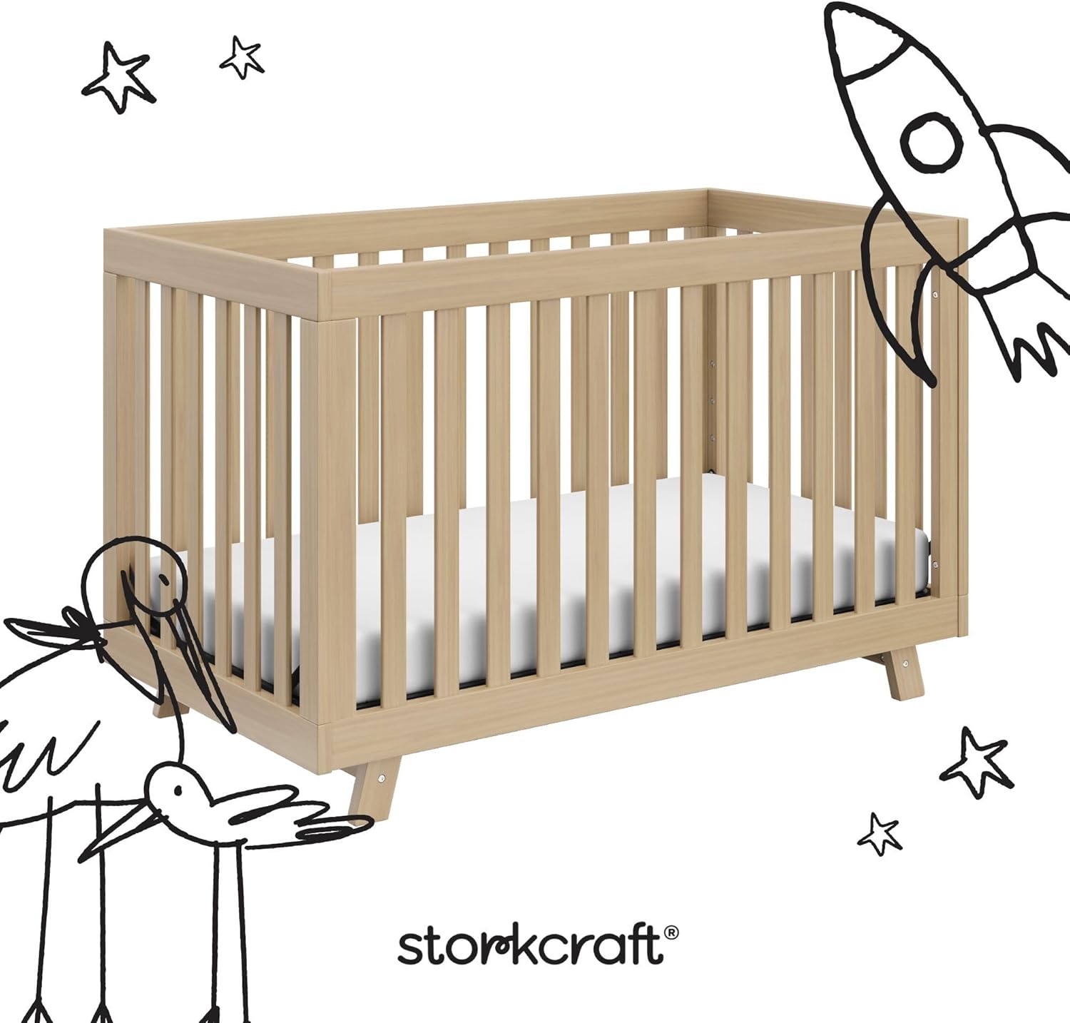 Storkcraft Beckett 3-in-1 Convertible Crib – GREENGUARD Gold Certified, Fits Standard Crib Mattress, Converts to Toddler Bed and Daybed, 4 Mattress Heights, Grow-with-Me Design (Driftwood)