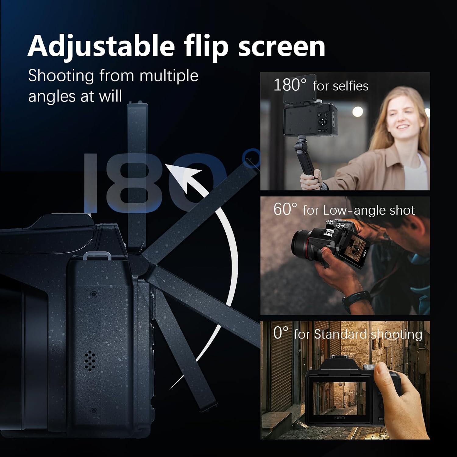 8K & 64MP Digital Camera for Photography, 48X Zoom (16X Optical + 3X Digital) with Moon Mode, 180° Flip Screen, WiFi, Micro HDMI, 64GB Card & 2 Batteries, Vlogging Camera for YouTub