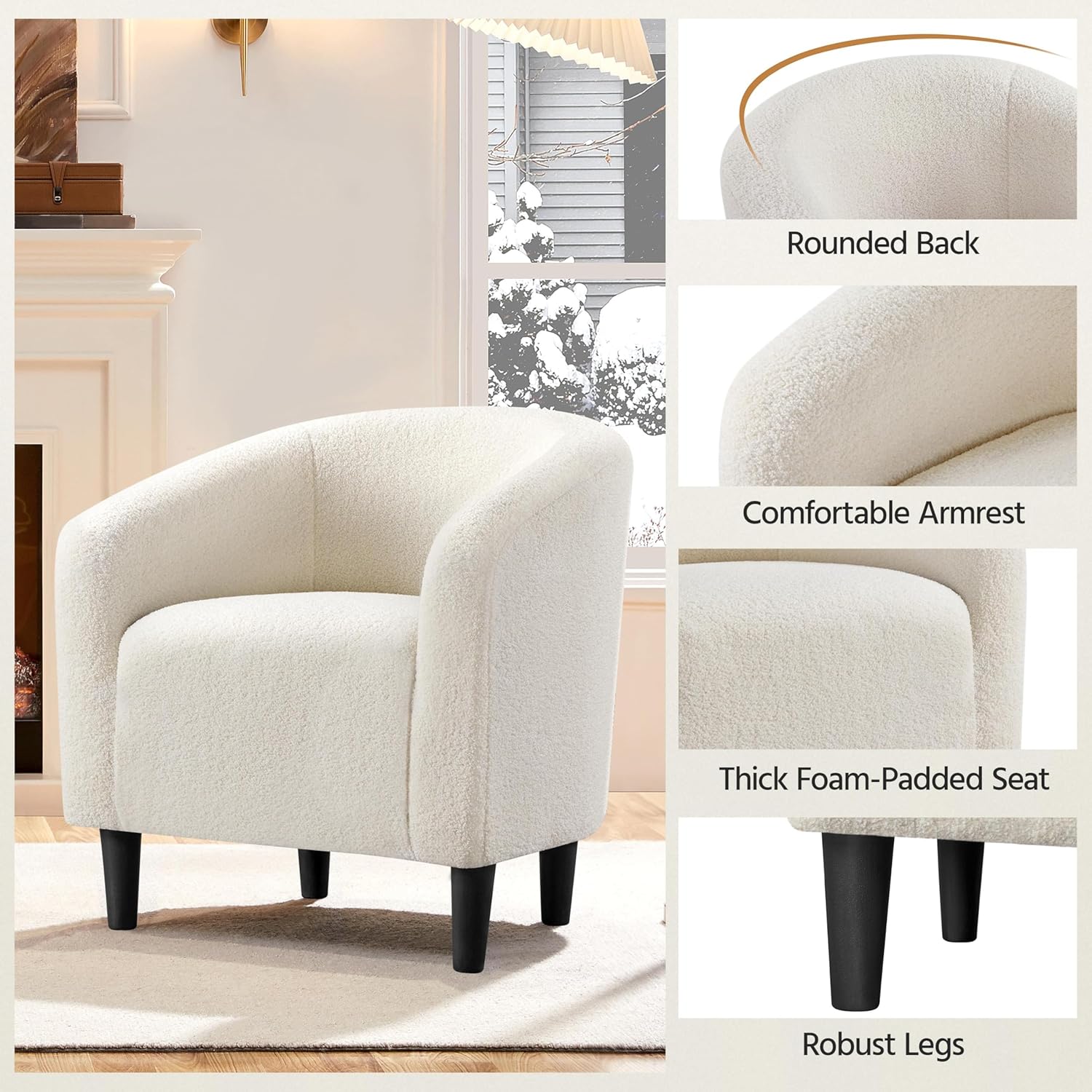 Yaheetech Barrel Chairs, Furry Accent Chairs with Soft Padded Armrest for Living Room Bedroom Waiting Room Office, Set of 2, Ivory