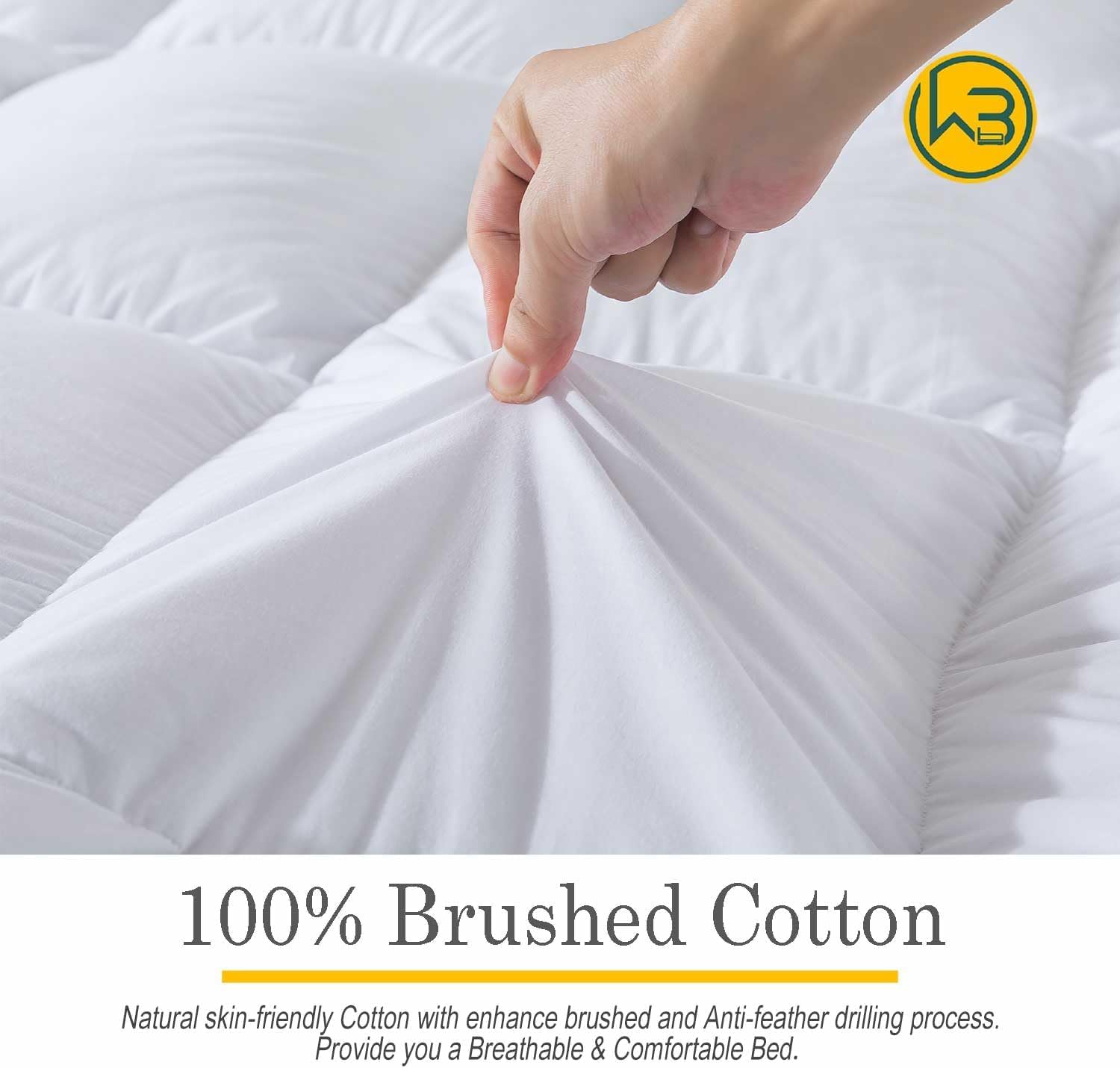 WhatsBedding 3 Inch Feather Bed Mattress Topper,Duck Feather Memory Foam Mattress Topper, Thickened Topper Layer,Queen