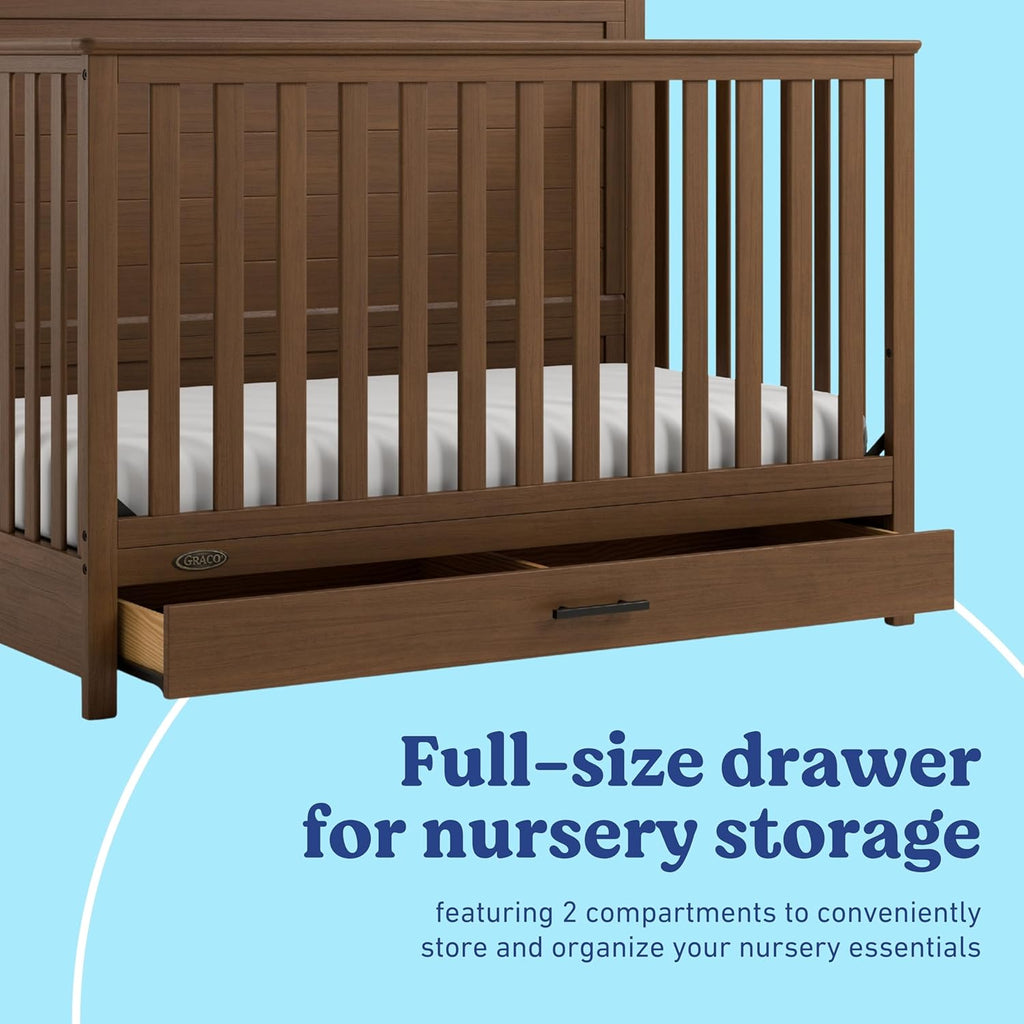Graco Tristan 5-in-1 Convertible Crib with Drawer (Hazelnut) – GREENGUARD Gold Certified, Fits Standard Crib Mattress, Premium Handle, Converts to Toddler Bed, Daybed, and Full-Size Bed