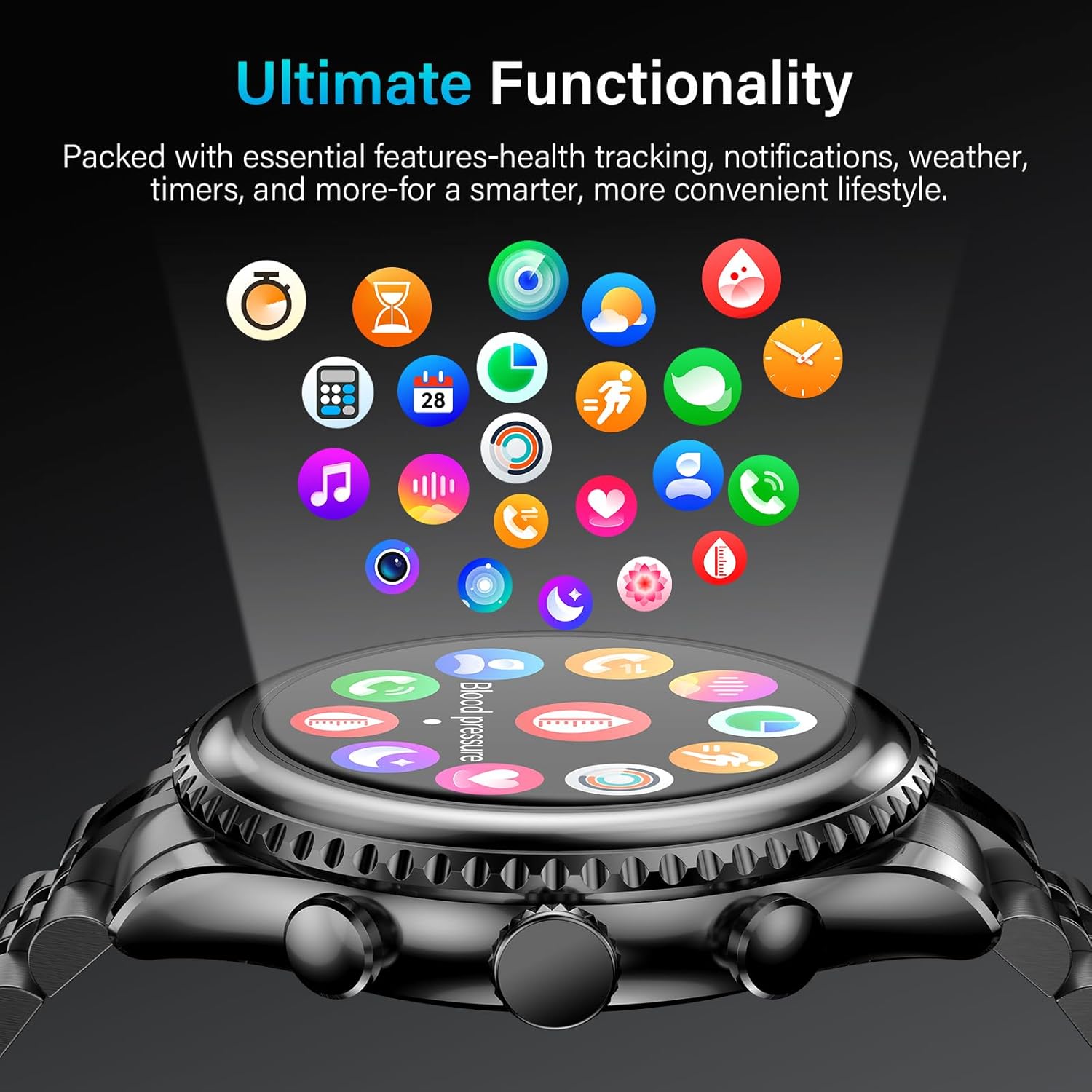 2026 Rotating Bezel Smart Watch for Men with Bluetooth Call, Heart Rate, Blood Pressure, SpO2, Sleep Monitor, Waterproof Round Watch with Encoder Knob, 1.32" AMOLED Display, Compatible Android and iOS