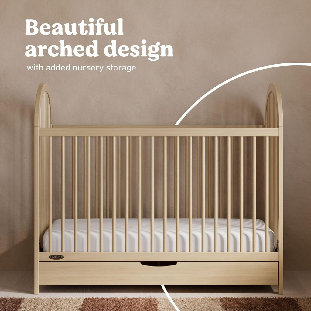 Graco Olivia 3-in-1 Convertible Crib with Drawer – Converts from Baby Crib to Toddler Bed and Daybed, GREENGUARD Gold Certified, Baby Safety Alliance Verified, Easy Assembly (Driftwood)