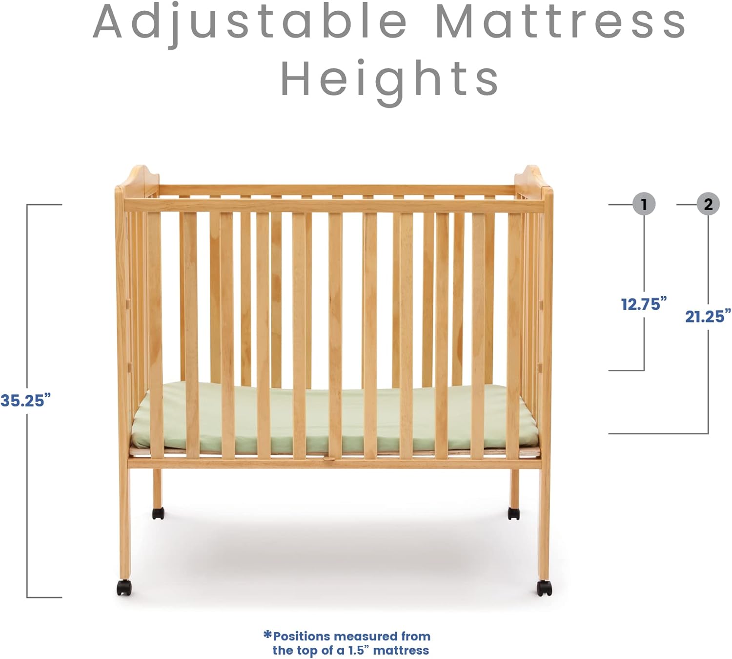 Delta Children Folding Portable Mini Baby Crib with 1.5-inch Mattress - Greenguard Gold Certified, Natural