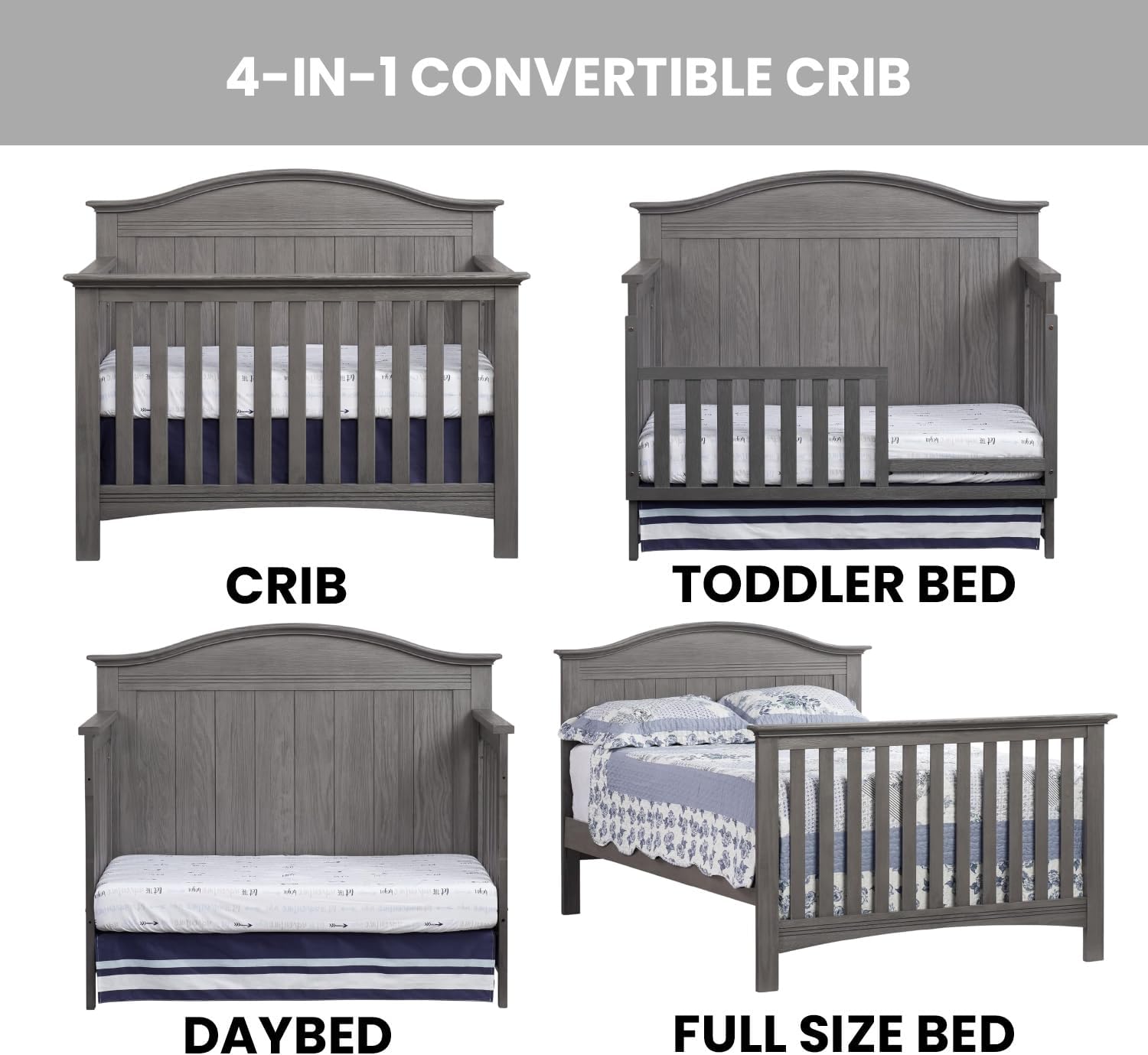 Soho Baby Chandler Premium 4-in-1 Convertible Crib, Graphite Gray, GreenGuard Gold Certified