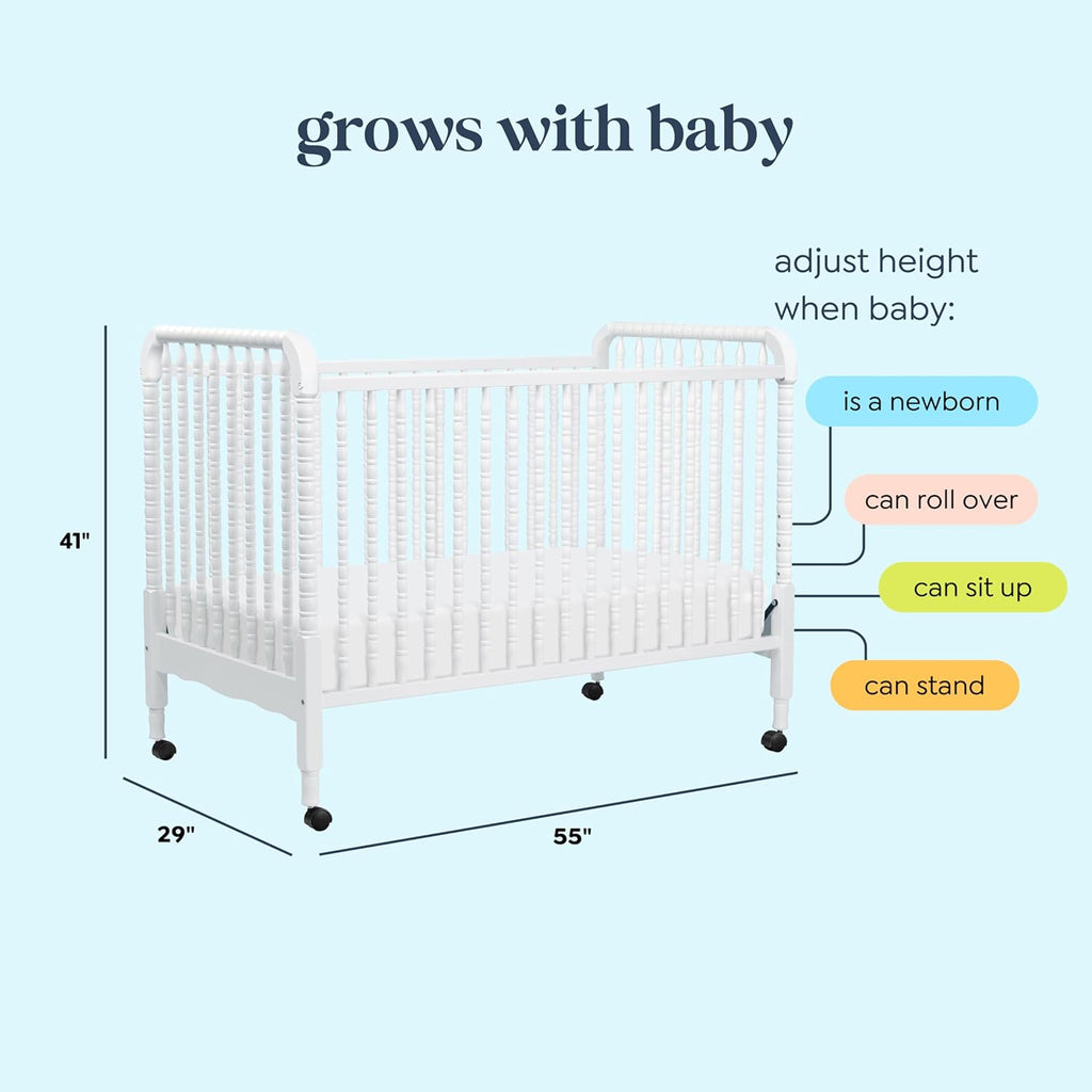 daVinci Jenny Lind 3-in-1 Baby Crib Convertible to Toddler Bed, Daybed - Easy to Assemble - GREENGUARD Gold Certified - 4 Adjustable Mattress Heights, Conversion Kit Sold Separately - White