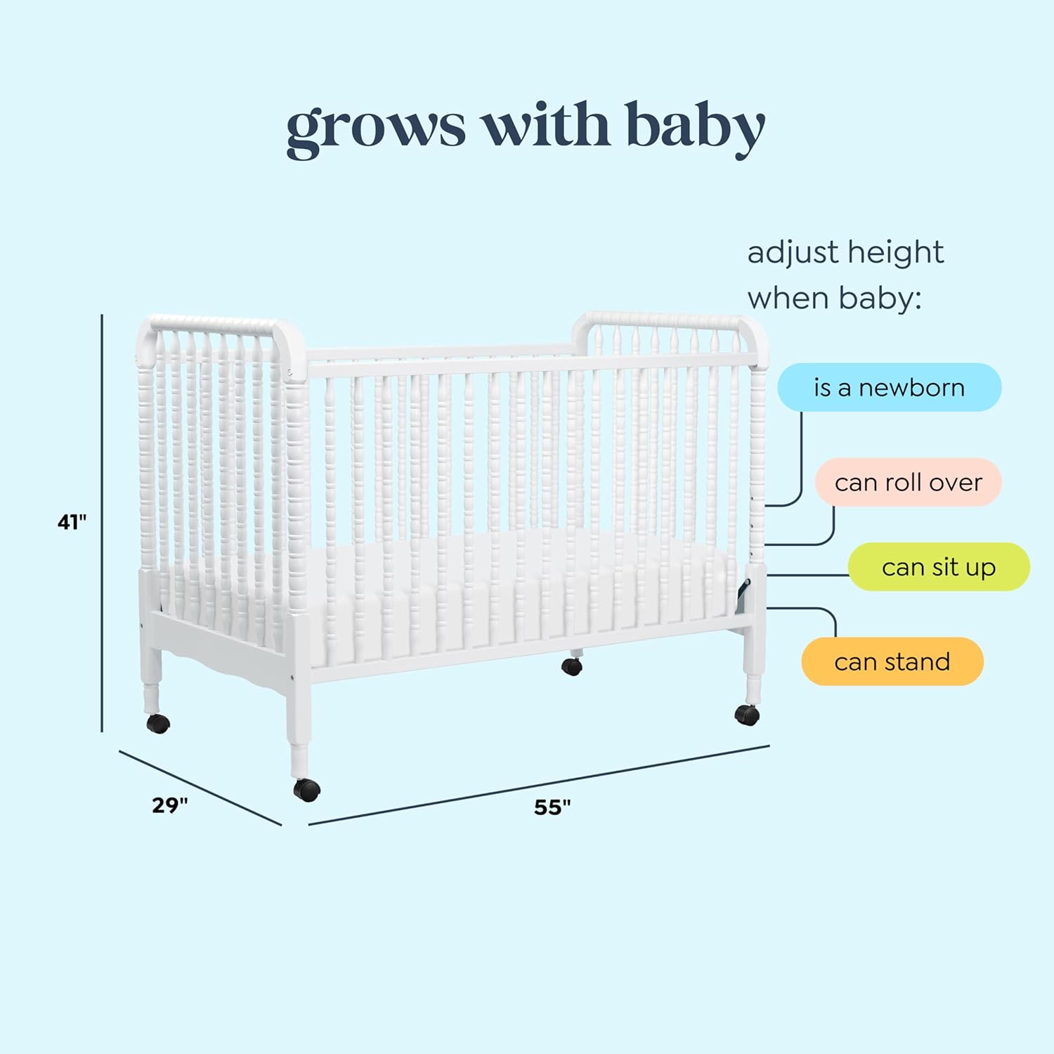 daVinci Jenny Lind 3-in-1 Baby Crib Convertible to Toddler Bed, Daybed - Easy to Assemble - GREENGUARD Gold Certified - 4 Adjustable Mattress Heights, Conversion Kit Sold Separately - White
