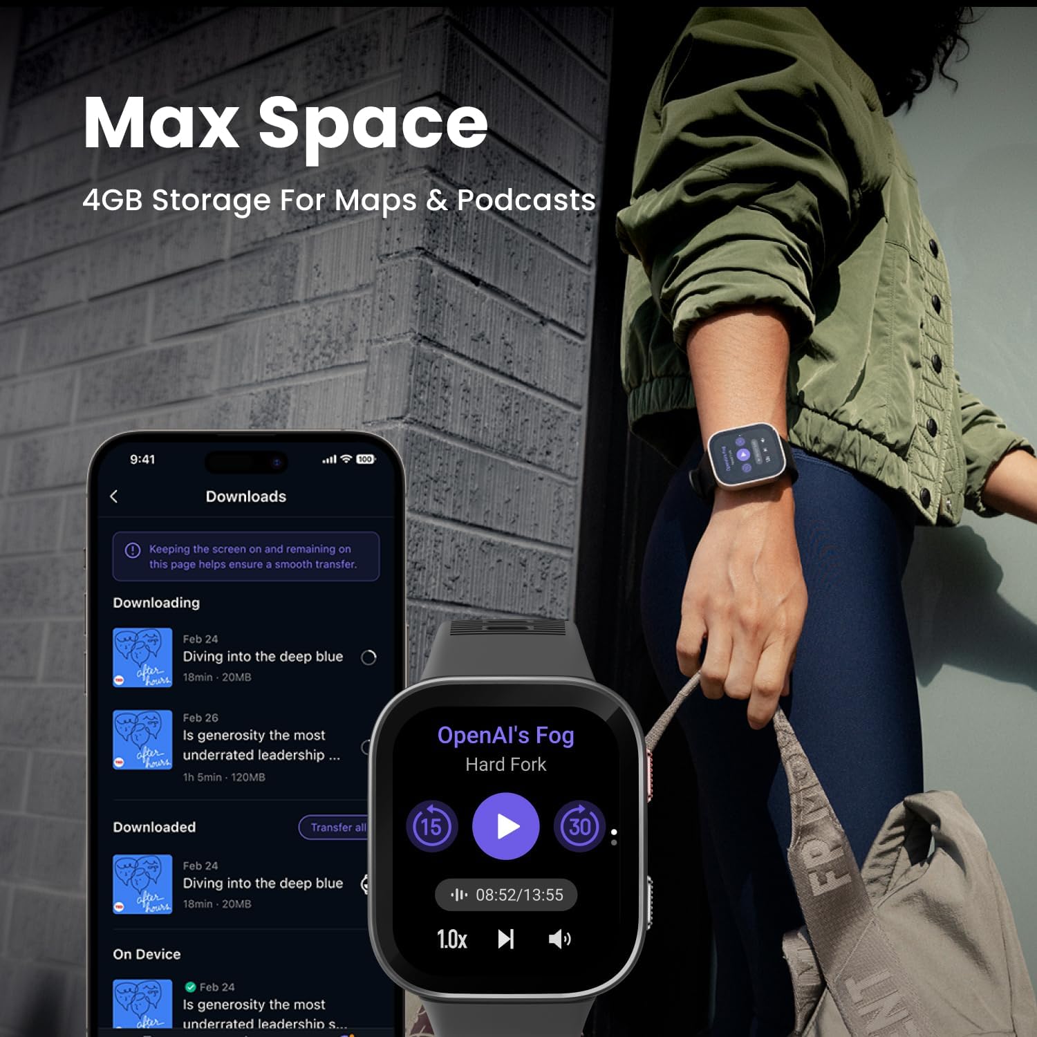 Amazfit Bip Max 50mm Smartwatch, 2.07" AMOLED Display, 20 Days of Battery, GPS, 4GB Storage, Offline Maps, Fitness Tracker, Hybrid Training, 150+ Sports, HYROX Mode, 5 ATM for Android & iPhone, Blue