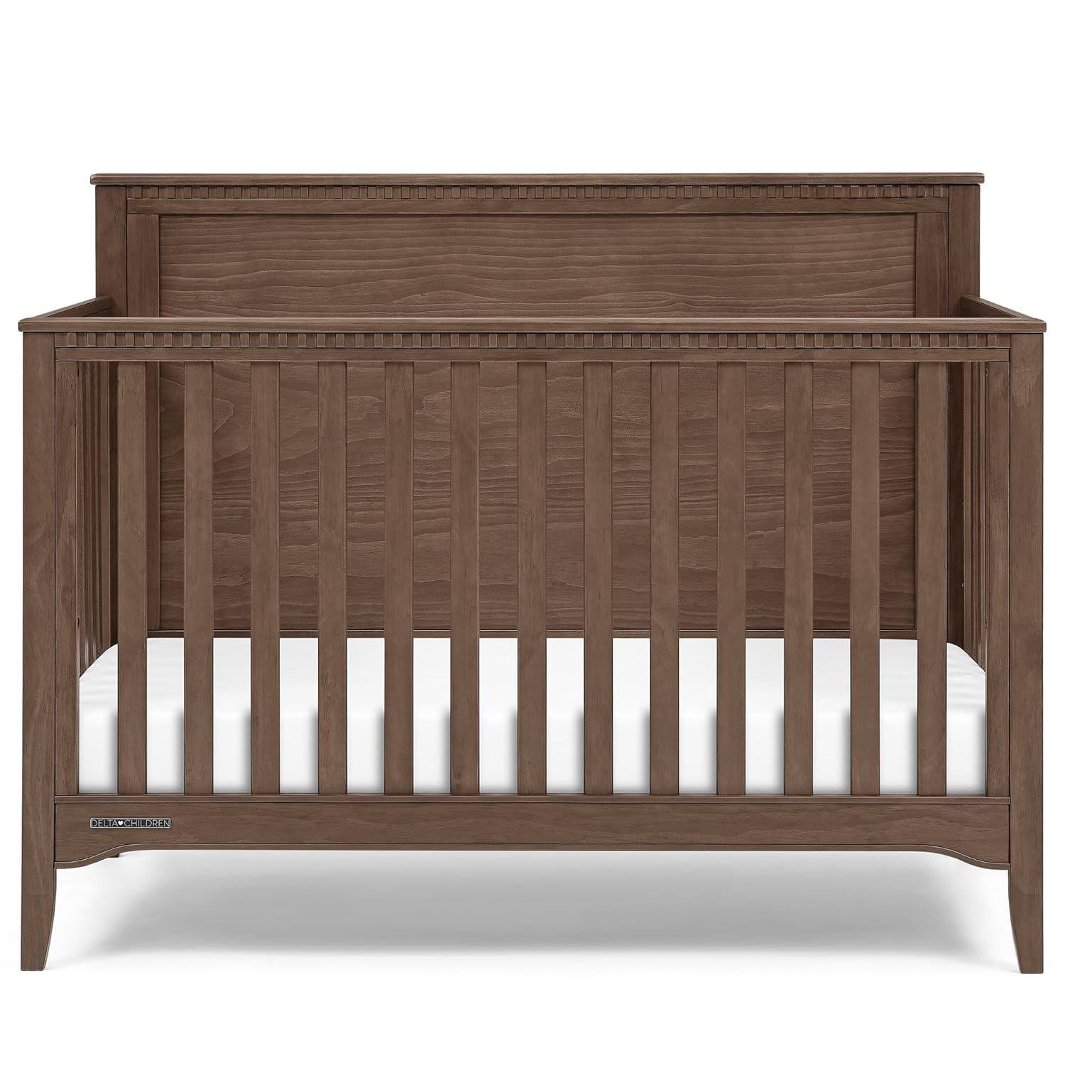 Delta Children Kendall 6-in1 Convertible Crib - Converts from Baby Crib to Toddler Bed, Daybed, Sofa Bed and Full-Size Bed with and Without Footboard, Fits Full-Size Crib Mattress, Teak Brown