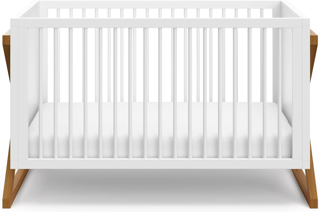 Storkcraft Equinox 3-in-1 Convertible Crib – GREENGUARD Gold Certified, Fits Standard Crib Mattress, Converts to Toddler Bed and Daybed, 4 Adjustable Mattress Heights (White and Vintage Driftwood)