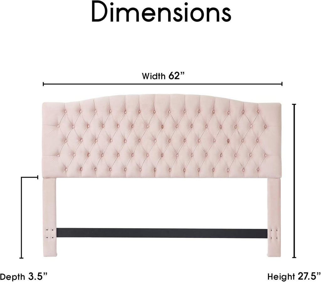 Elle Decor Celeste Tufted Upholstered Padded Headboard with Contemporary Button Tufting, Soft Linen-Textured Fabric, Queen Size, Blush Pink Velvet