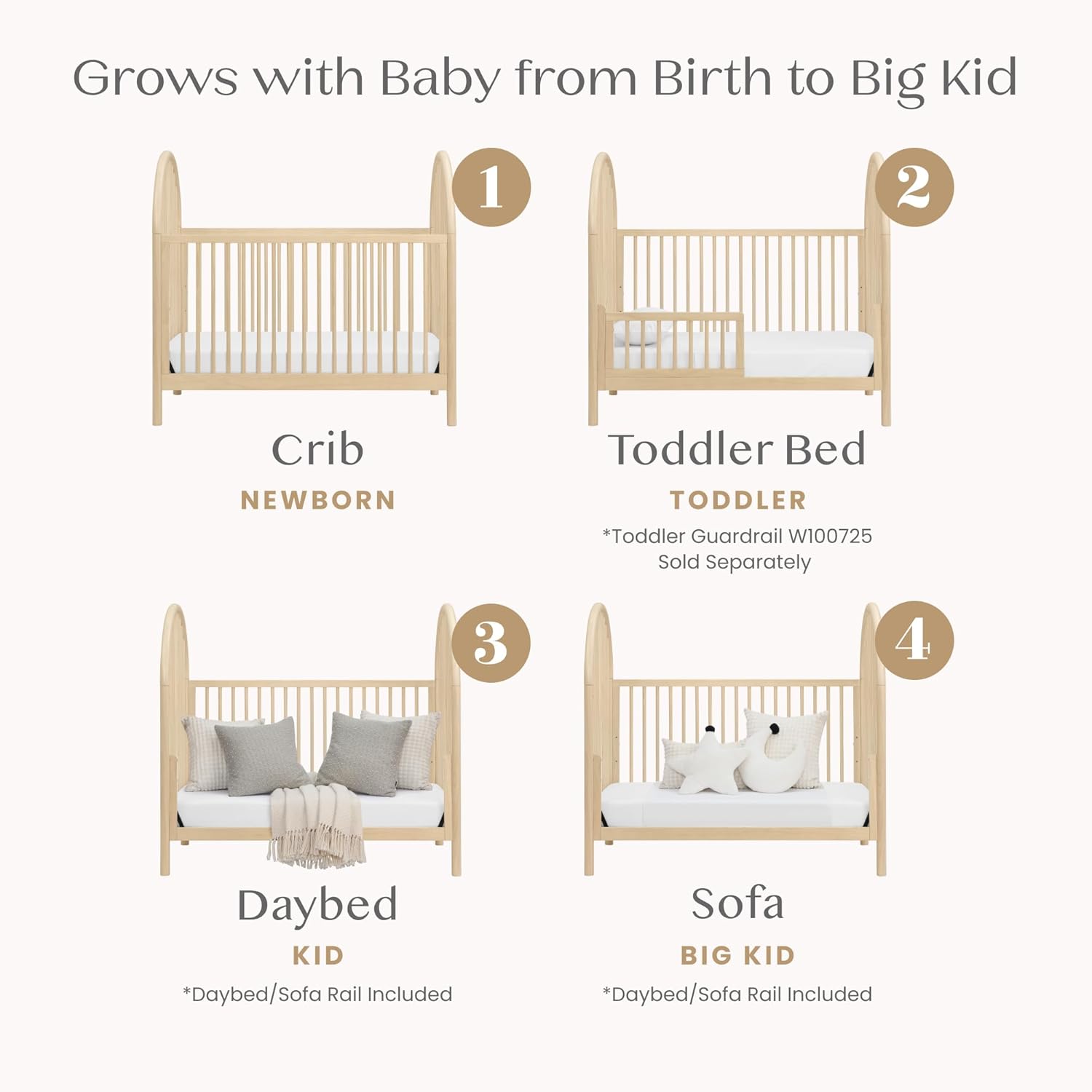 Delta Children Cannon 4-in-1 Convertible Crib - Converts from Baby Crib to Toddler Bed, Daybed and Sofa Bed, Fits Standard Full-Size Crib Mattress, Natural Sandstone