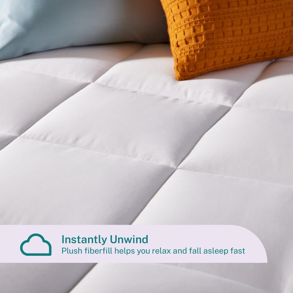 Sleep Innovations Dual Layer 4 Inch Memory Foam Mattress Topper, Queen Size, Medium Support, 2 Inch Cooling Gel Memory Foam Plus 2 Inch Pillow Top Cover