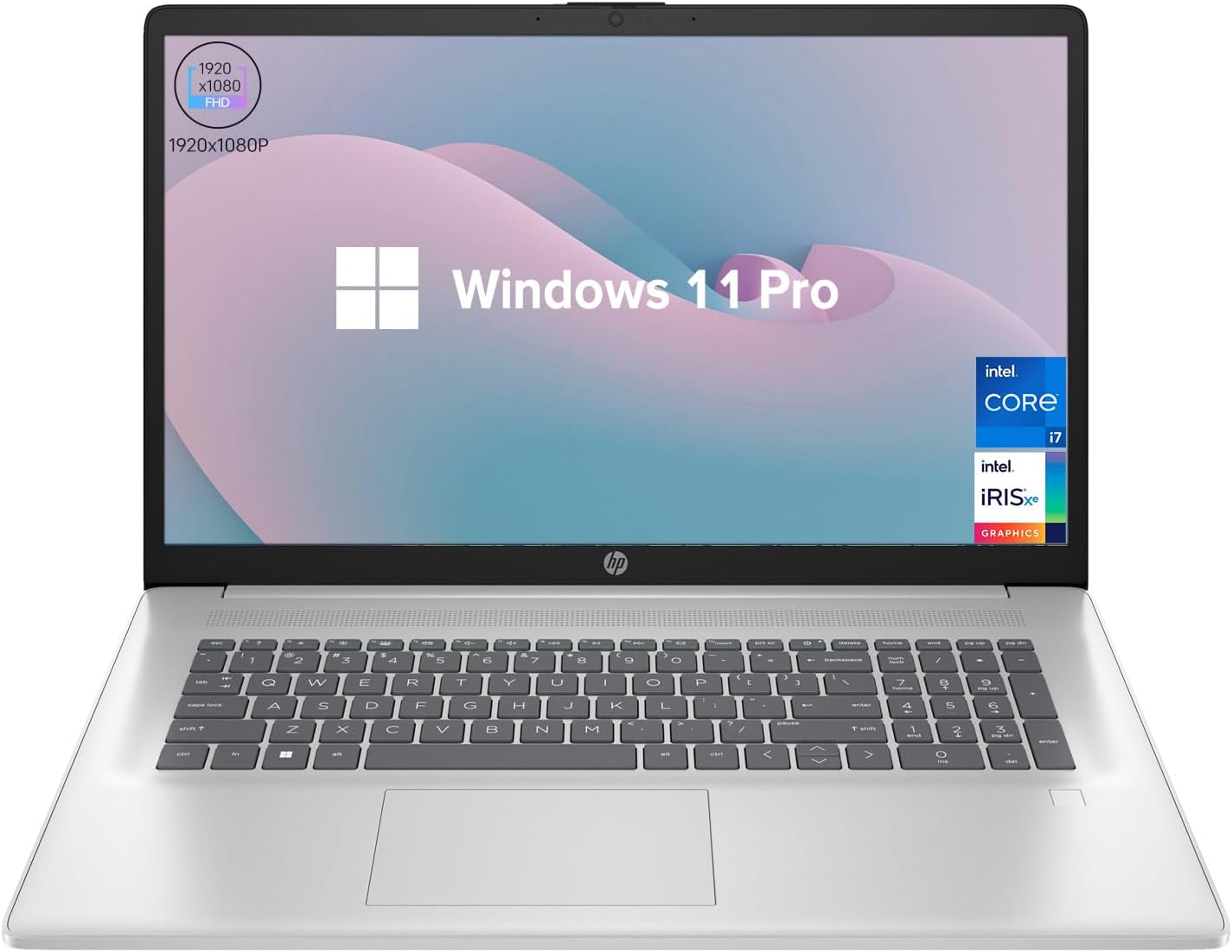 HP 17t Performance Business Laptop, 17.3" FHD, Intel Core i7-1355U, 16GB RAM, 1TB SSD, Fingerprint Reader, HDMI, SuperSpeed USB, Wi-Fi 6, Backlit Keyboard, Windows 11 Pro, Silver