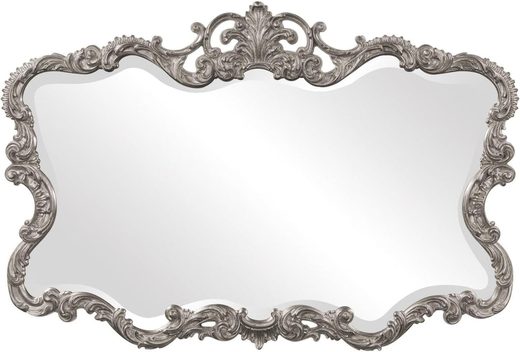 Howard Elliott Collection Antiqued Talida Red Ornate Mirror for Wall, Large Focal Point Rectangular Bedroom Living Room & Vanity Wall Mounted Mirror,Resin Frame, Glossy Nickel, 27 x 38 Inch