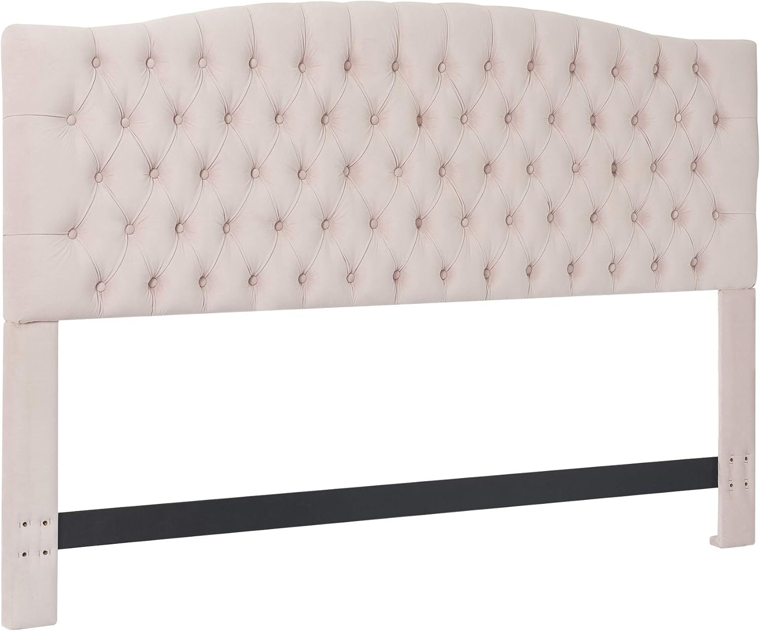 Elle Decor Celeste Tufted Upholstered Padded Headboard with Contemporary Button Tufting, Soft Linen-Textured Fabric, Queen Size, Blush Pink Velvet