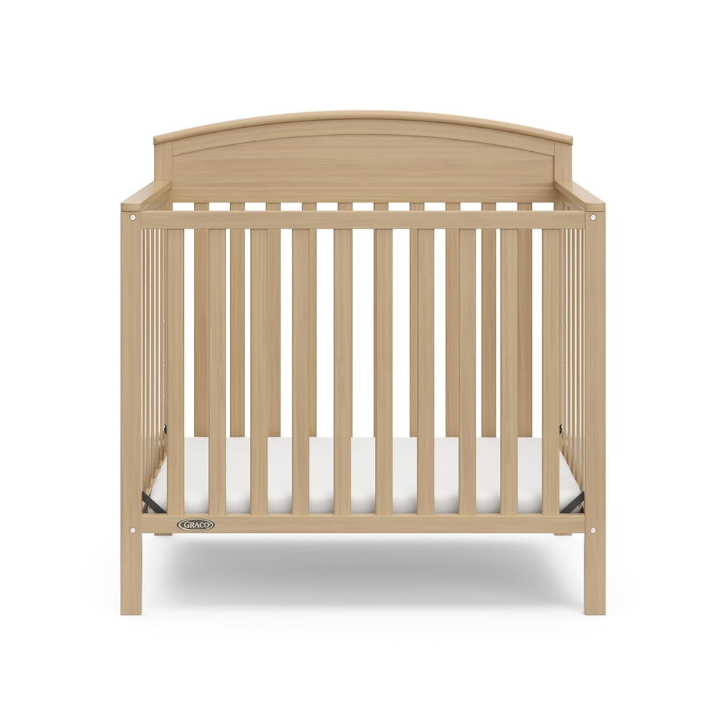 Graco Benton 4-in-1 Convertible Mini Crib with Bonus Crib Mattress – GREENGUARD Gold Certified, 2.75-Inch Mattress Included, Baby Crib Converts to Twin Bed, Ideal for Small Spaces (Driftwood)
