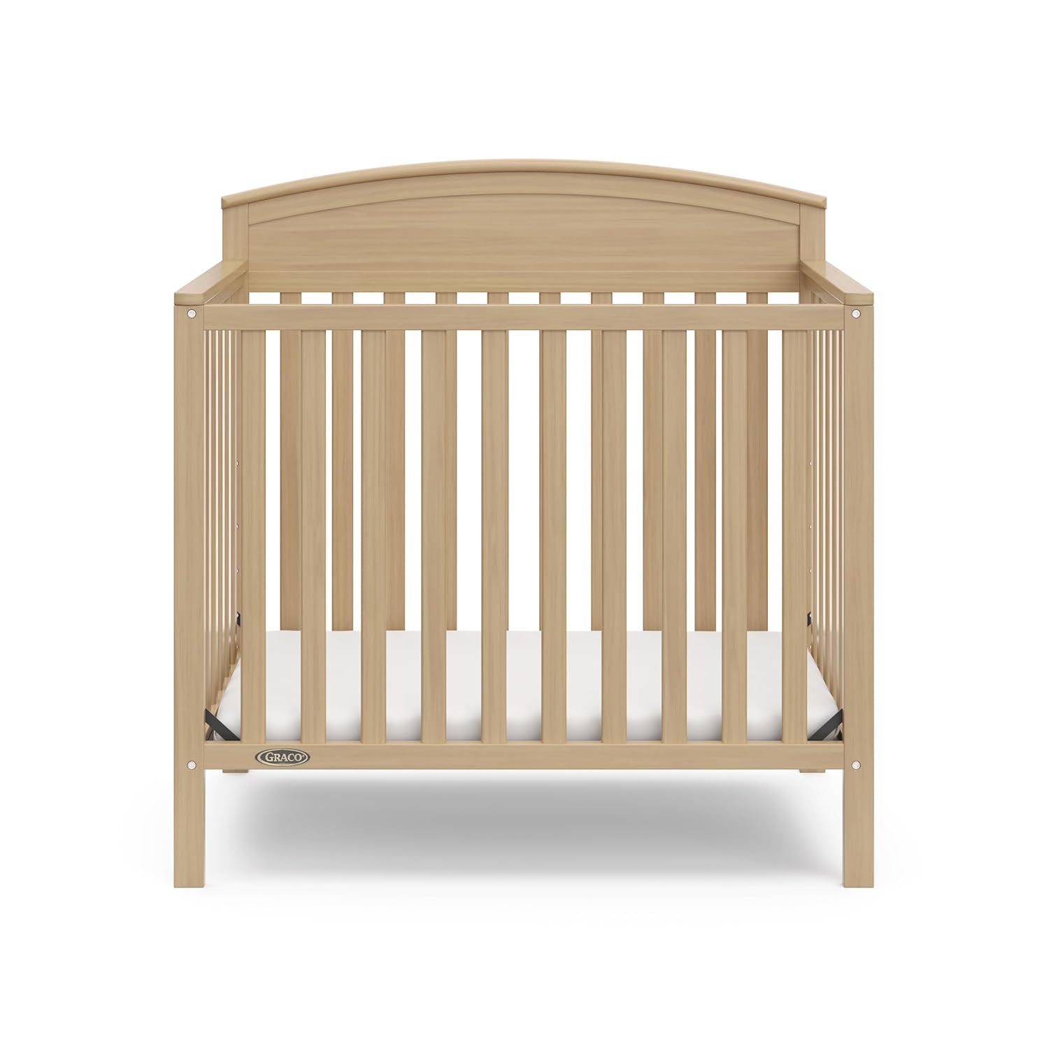 Graco Benton 4-in-1 Convertible Mini Crib with Bonus Crib Mattress – GREENGUARD Gold Certified, 2.75-Inch Mattress Included, Baby Crib Converts to Twin Bed, Ideal for Small Spaces (Driftwood)