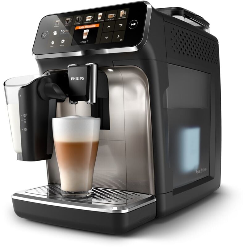 Philips 5400 Series Fully Automatic Coffee Machine EP5447/90 LatteGo 12 Coffee Specialties and 4 User Profiles Black/Chrome