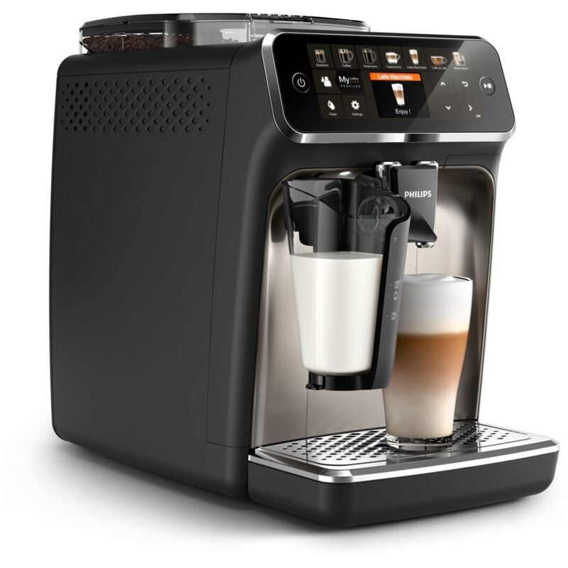 Philips 5400 Series Fully Automatic Coffee Machine EP5447/90 LatteGo 12 Coffee Specialties and 4 User Profiles Black/Chrome