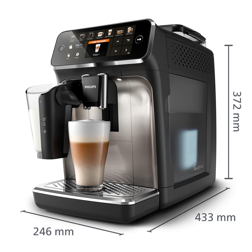 Philips 5400 Series Fully Automatic Coffee Machine EP5447/90 LatteGo 12 Coffee Specialties and 4 User Profiles Black/Chrome