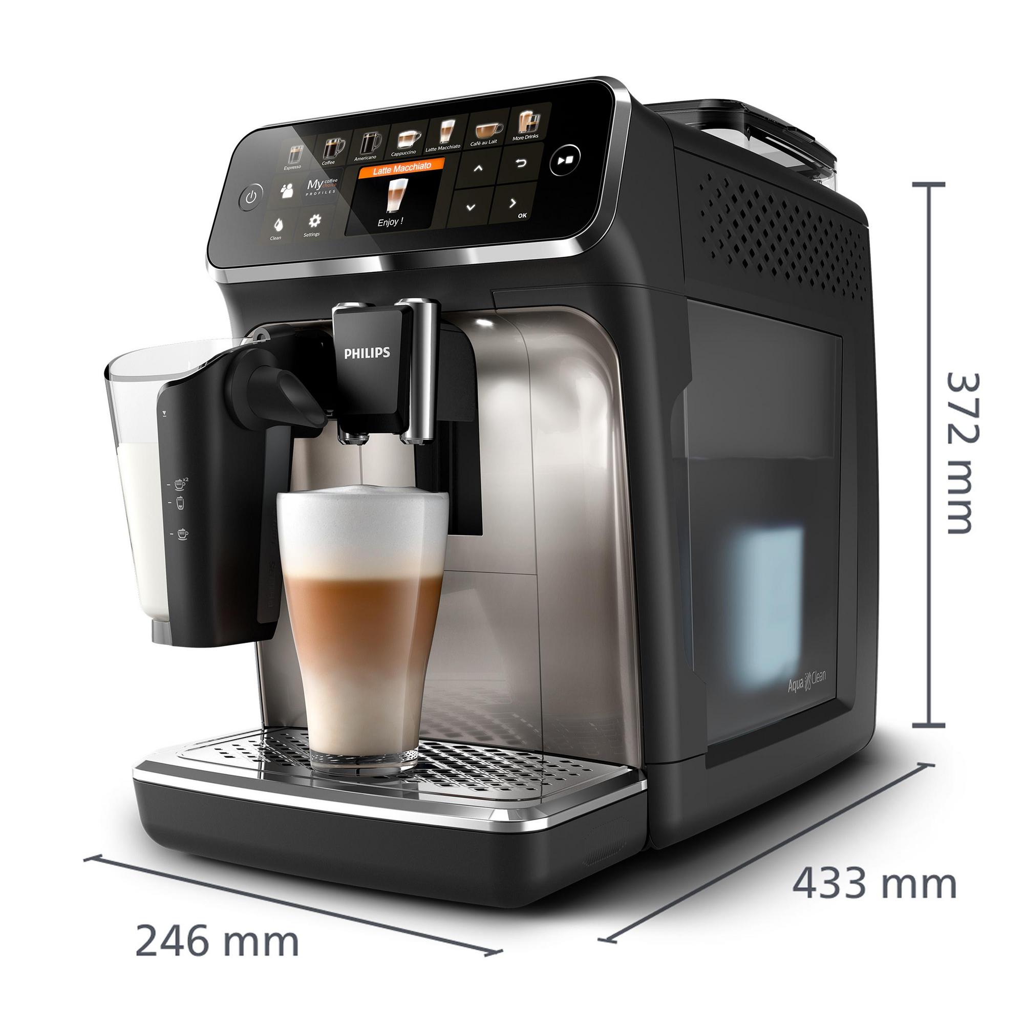 Philips 5400 Series Fully Automatic Coffee Machine EP5447/90 LatteGo 12 Coffee Specialties and 4 User Profiles Black/Chrome