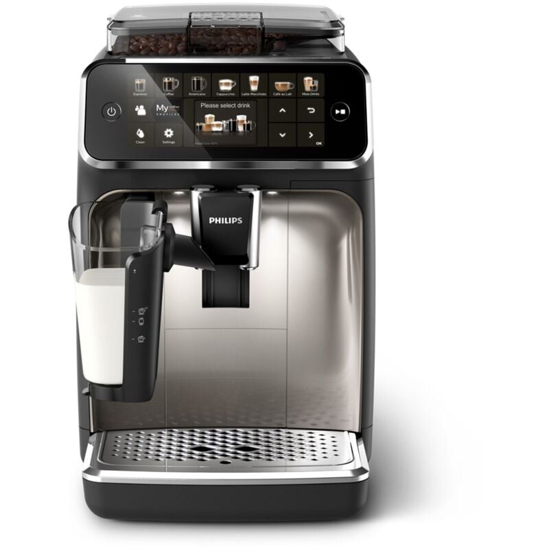 Philips 5400 Series Fully Automatic Coffee Machine EP5447/90 LatteGo 12 Coffee Specialties and 4 User Profiles Black/Chrome