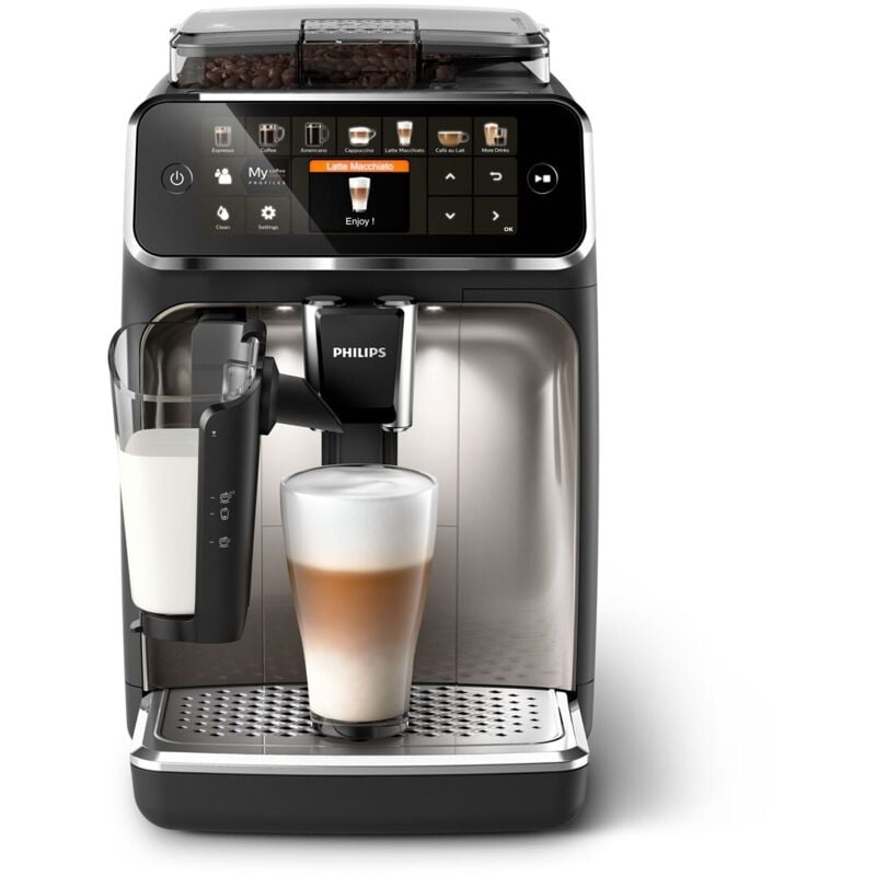 Philips 5400 Series Fully Automatic Coffee Machine EP5447/90 LatteGo 12 Coffee Specialties and 4 User Profiles Black/Chrome