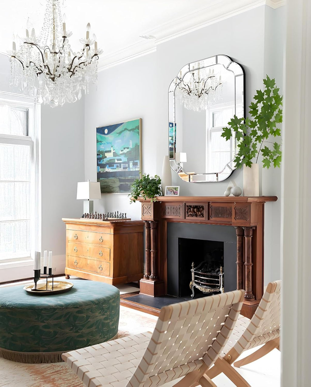39.4" x 27.6" Wall Mounted Living Room Mirrors for Wall, Scalloped Arched Wall Mirror Decorative with Beveled Wavy Rounded Corner for Bathroom, Dining Room, Entry Way