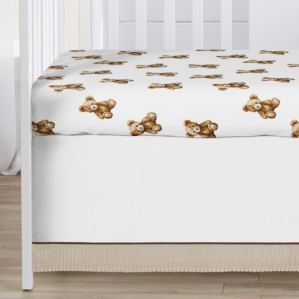 Sweet Jojo Designs 4-Piece Baby Crib Bedding Set (Boho Teddy Bear) for Boys/Girls, Infants/Nursery incl. Blanket, Fitted Sheet, Skirt, Diaper Stacker (Brown, Watercolor, Classic, Wholesome Aesthetic)