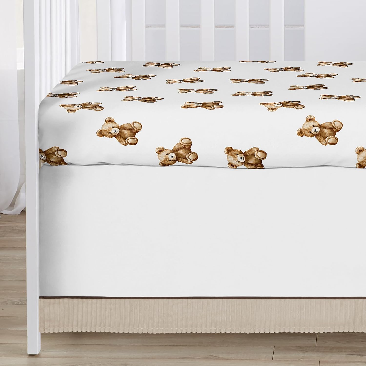 Sweet Jojo Designs 4-Piece Baby Crib Bedding Set (Boho Teddy Bear) for Boys/Girls, Infants/Nursery incl. Blanket, Fitted Sheet, Skirt, Diaper Stacker (Brown, Watercolor, Classic, Wholesome Aesthetic)