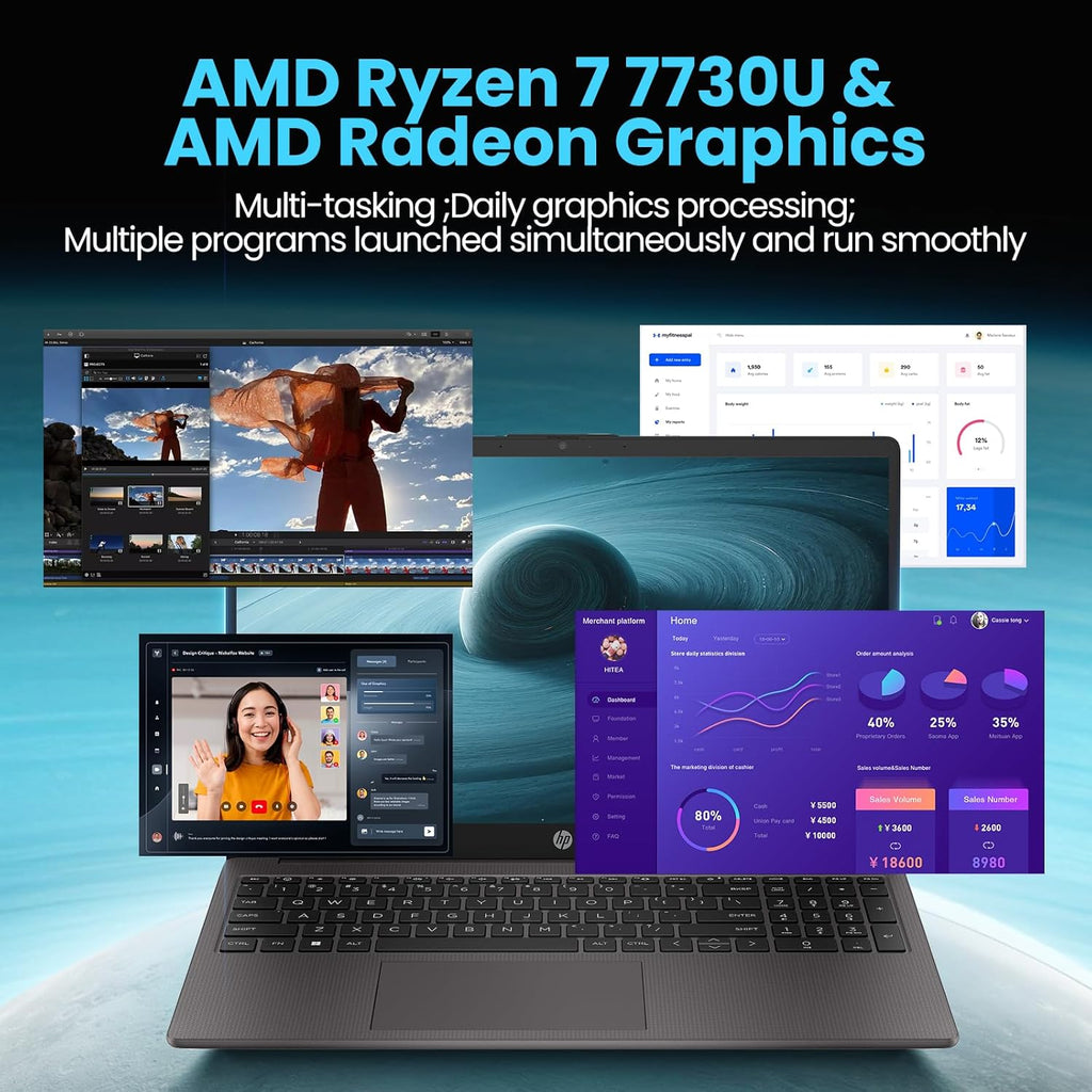 HP Business and Study Laptop 2026 Updated, 15.6" FHD, AMD Ryzen 7 7730U (16GB RAM | 512GB SSD), Numeric Keypad, Webcam, Windows 11 Pro+ Copilot AI with Patented Laptop KB Kit
