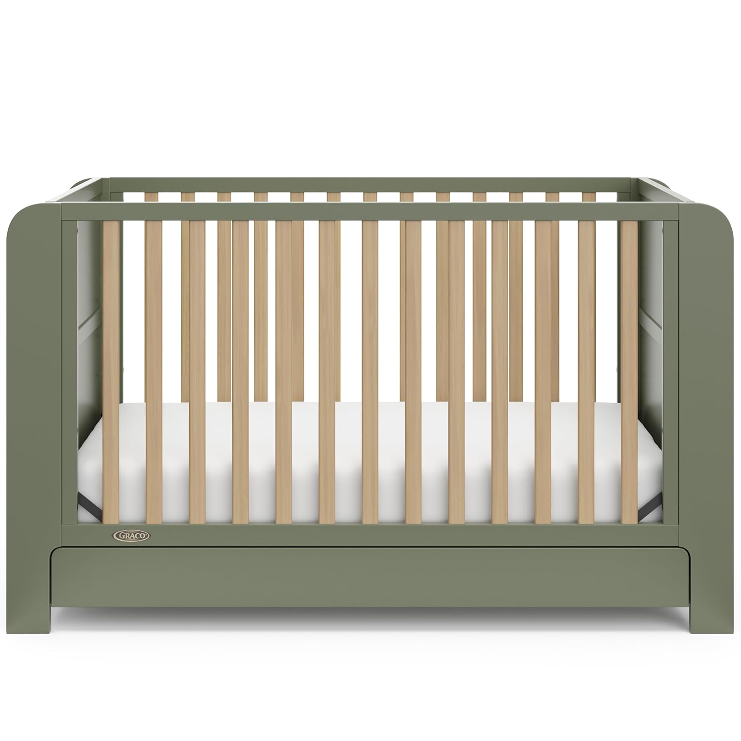 Graco Read-with-Me 4-in-1 Convertible Crib with Drawer - GREENGUARD Gold Certified Converts to Toddler Bed, Daybed, and Functional Bookshelves (Olive and Driftwood)