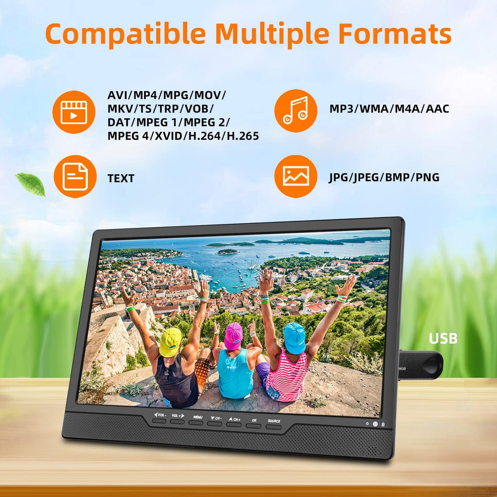 othoig 14inch Small Portable TV with Rechargeable Battery-Digital ATSC Tuner-Antenna-and USB/HDMI/AV Slot in,Car-12 Volt/AC- for Kitchens,RVs and Camping(NO with WiFi/Bluetooth/Satellite)