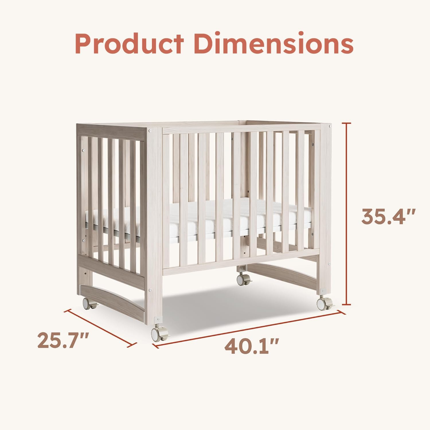 MAMAZING EvoNest Baby Crib, 3 in 1 Convertible Mini Crib with Wheels, 100% New Zealand Wood Crib, 4 Adjustable Mattress Height, GREENGUARD Gold Certified, Washed Natural
